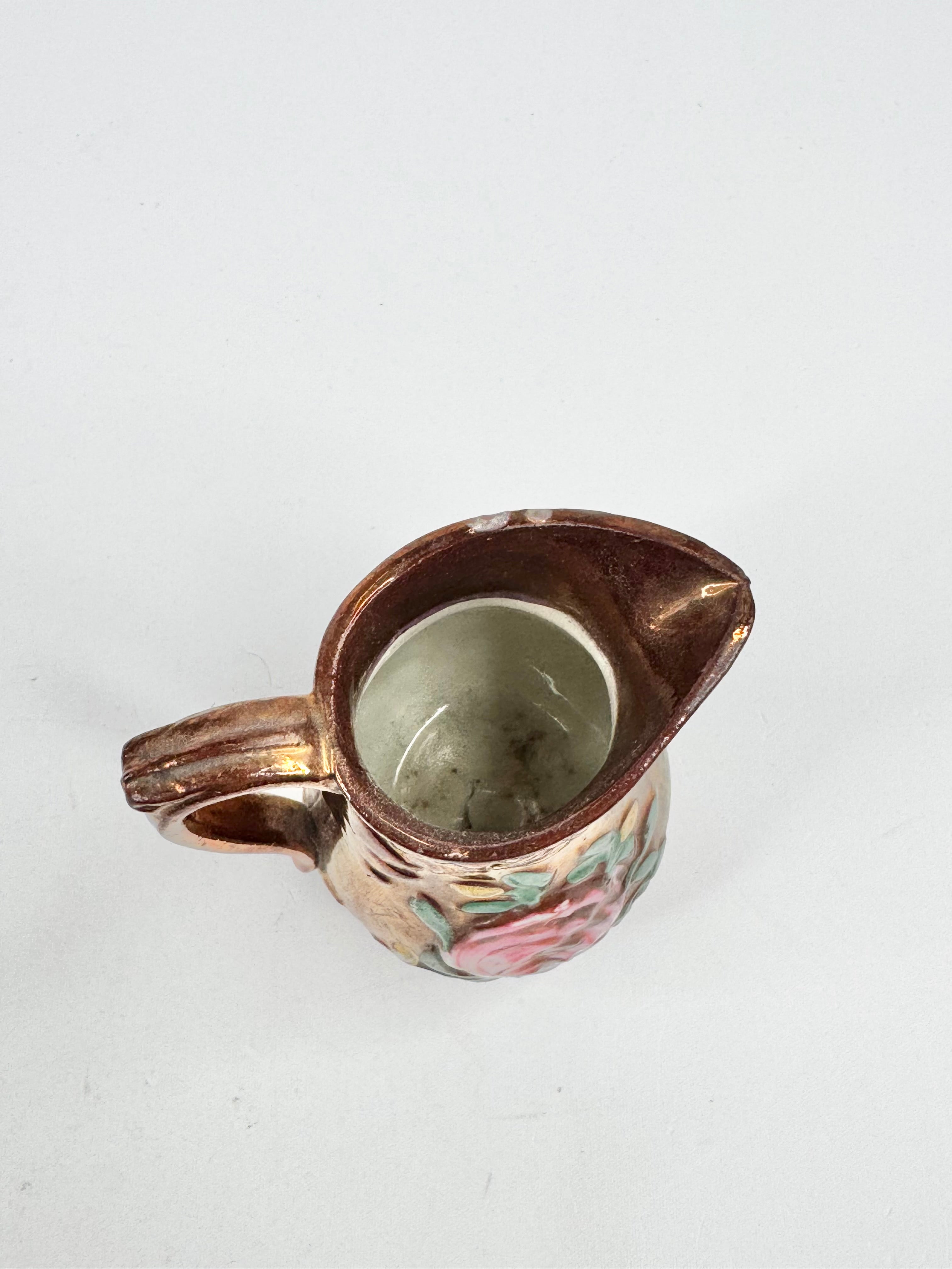Vintage Copper Lusterware Floral Pitcher