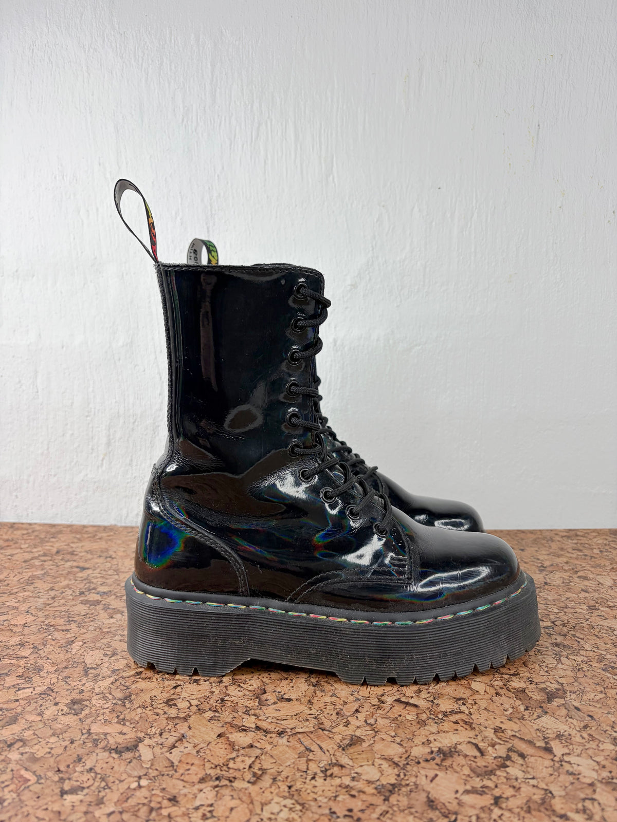 Dr. Martens Jadon Hi Rainbow Black Patent Boots - EU39