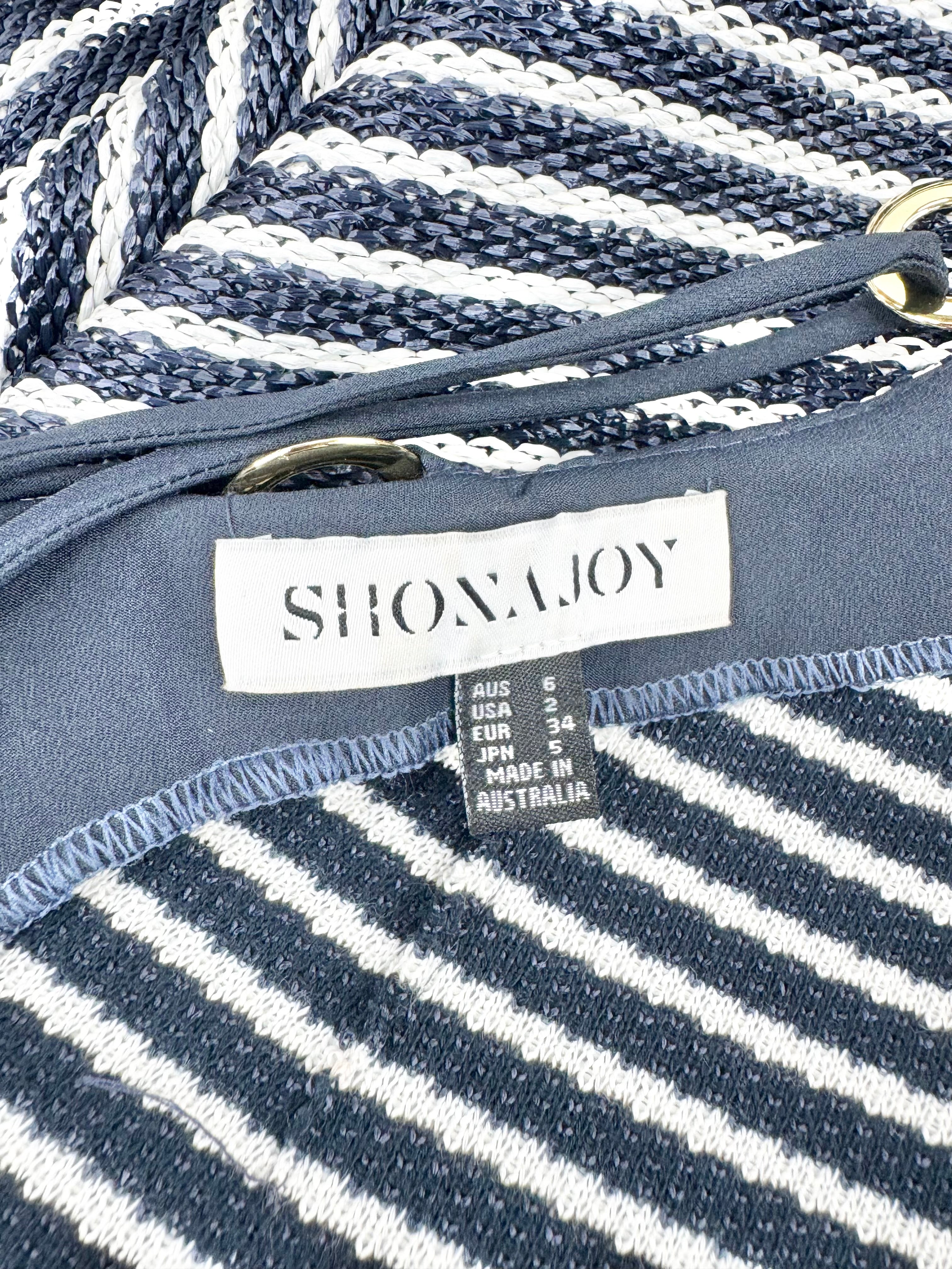 Shona Joy Navy & White Weave Spaghetti Strap Dress - AU6