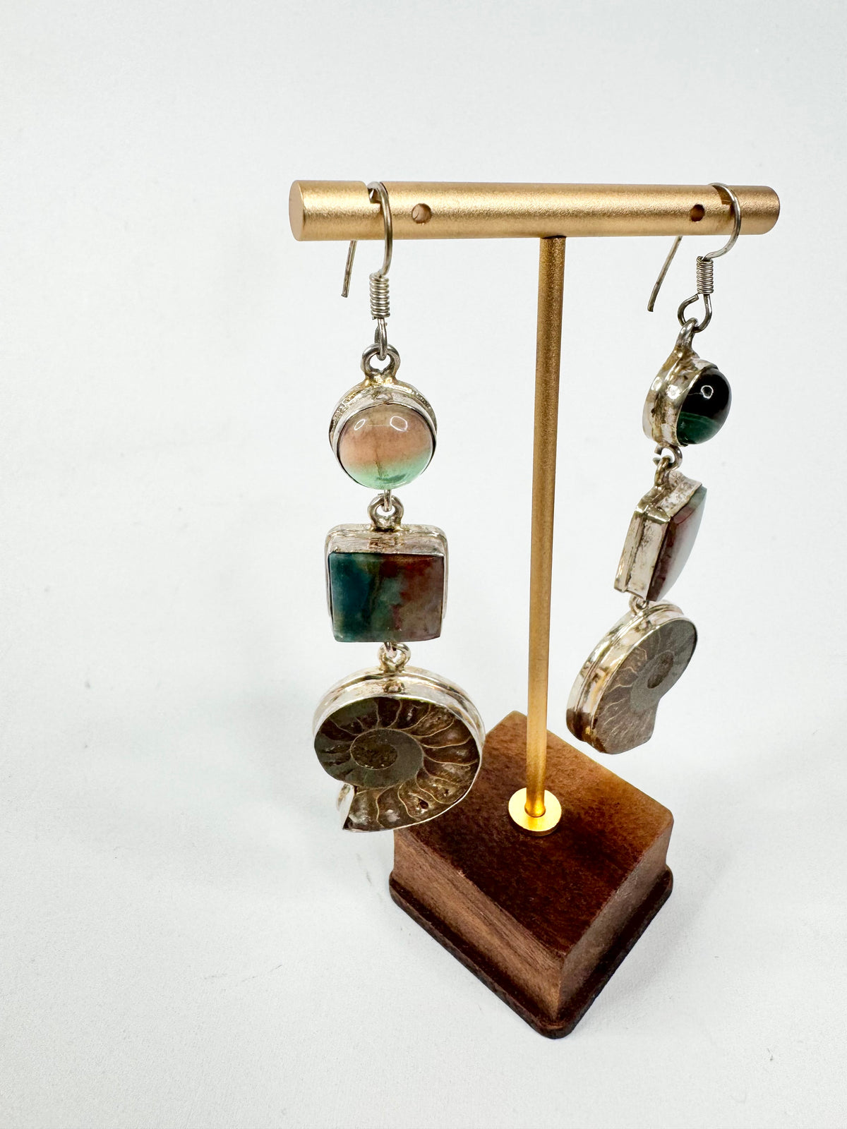 Silver, Shell and Semi-Precious Gemstone Drop Earrings