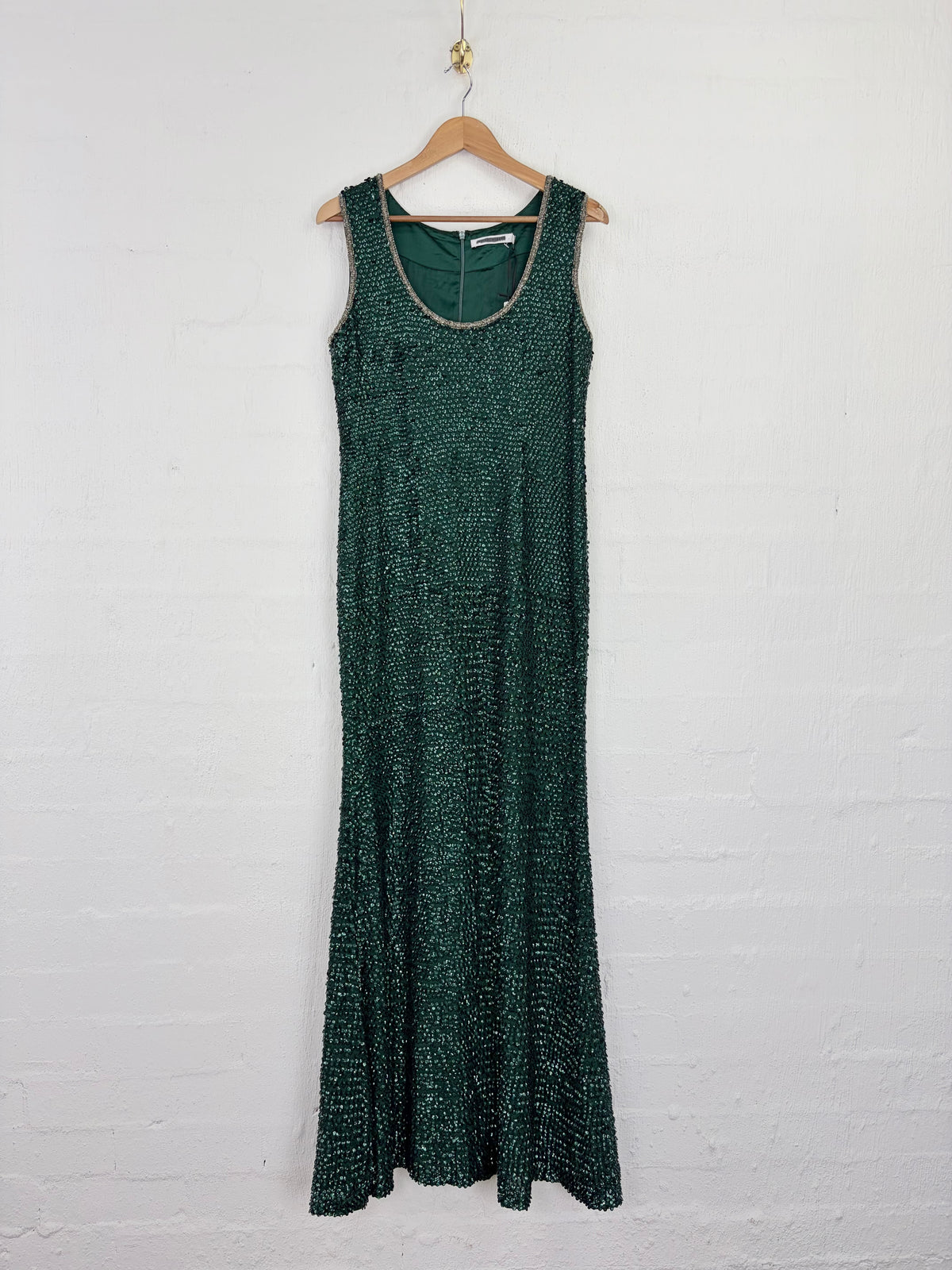 Rachel Gilbert Dark Emerald Sequined & Beaded Gown - AU10/12