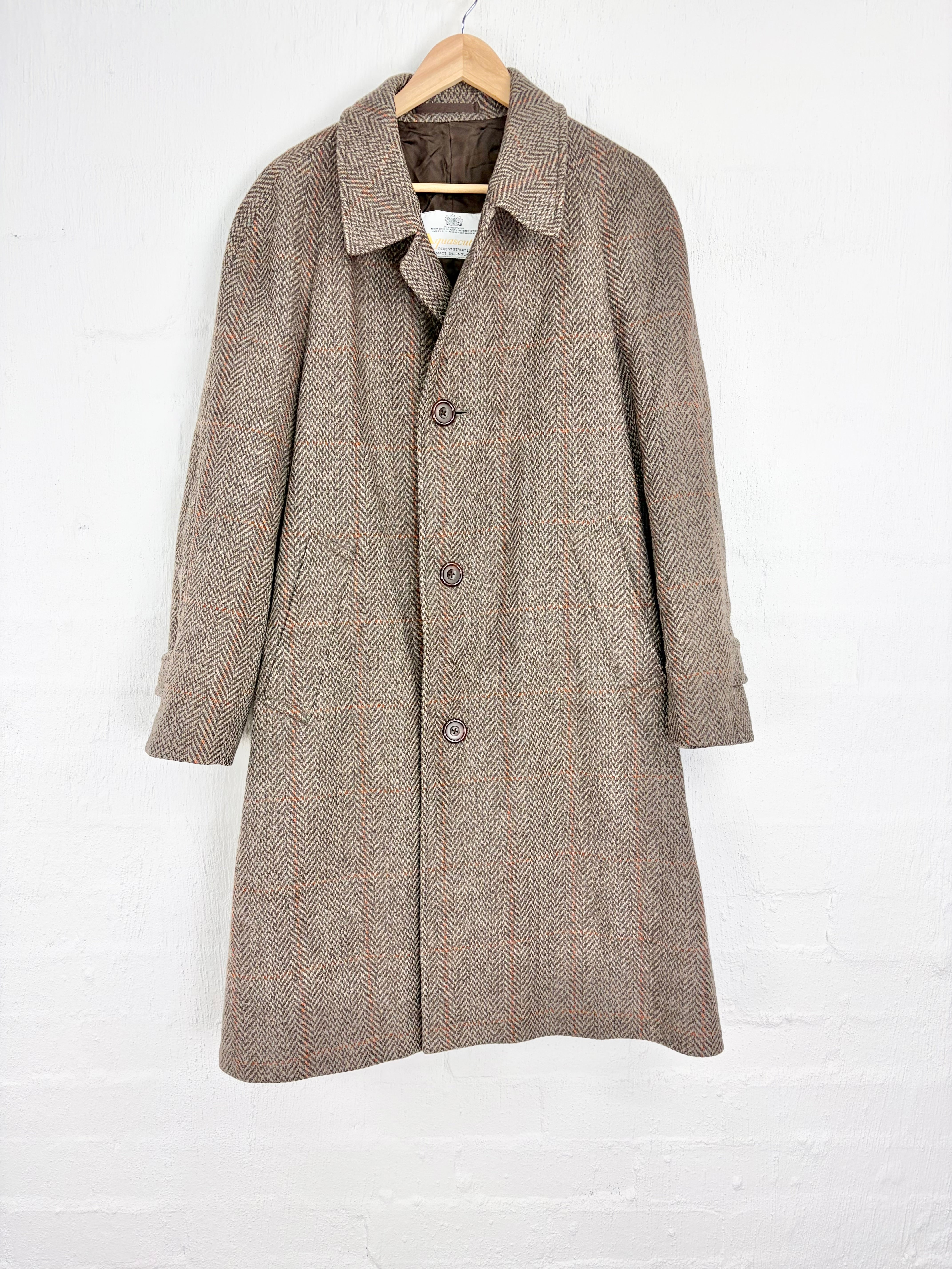 Vintage Aquascutum Herringbone Scottish Tweed Coat - AU12