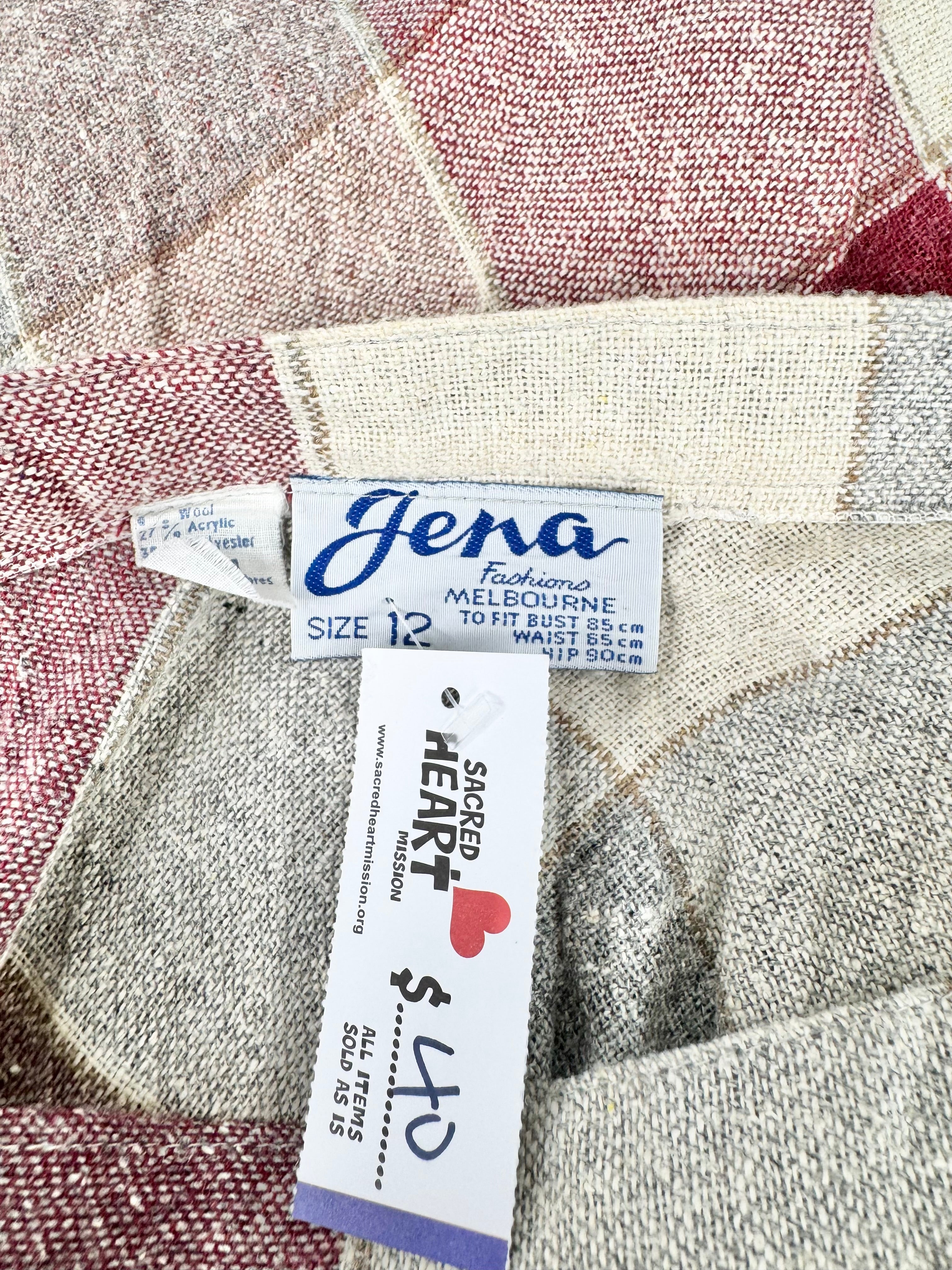 Vintage Jena Muted Red Blue & Cream Diamond Pattern Skirt - AU10
