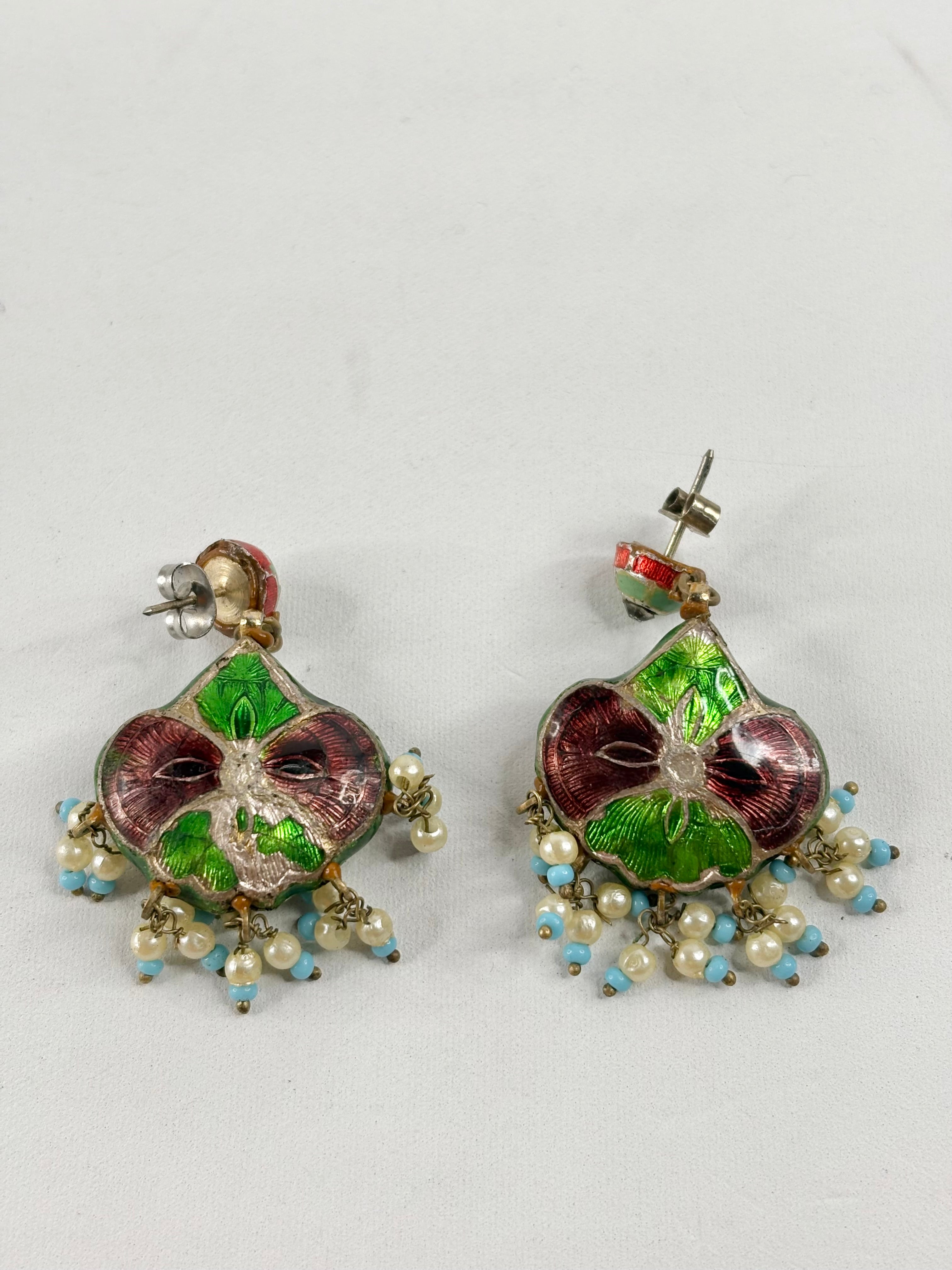 Vintage 70s Desi Style Double-Sided Faux Pearl & Rhinestone Earrings