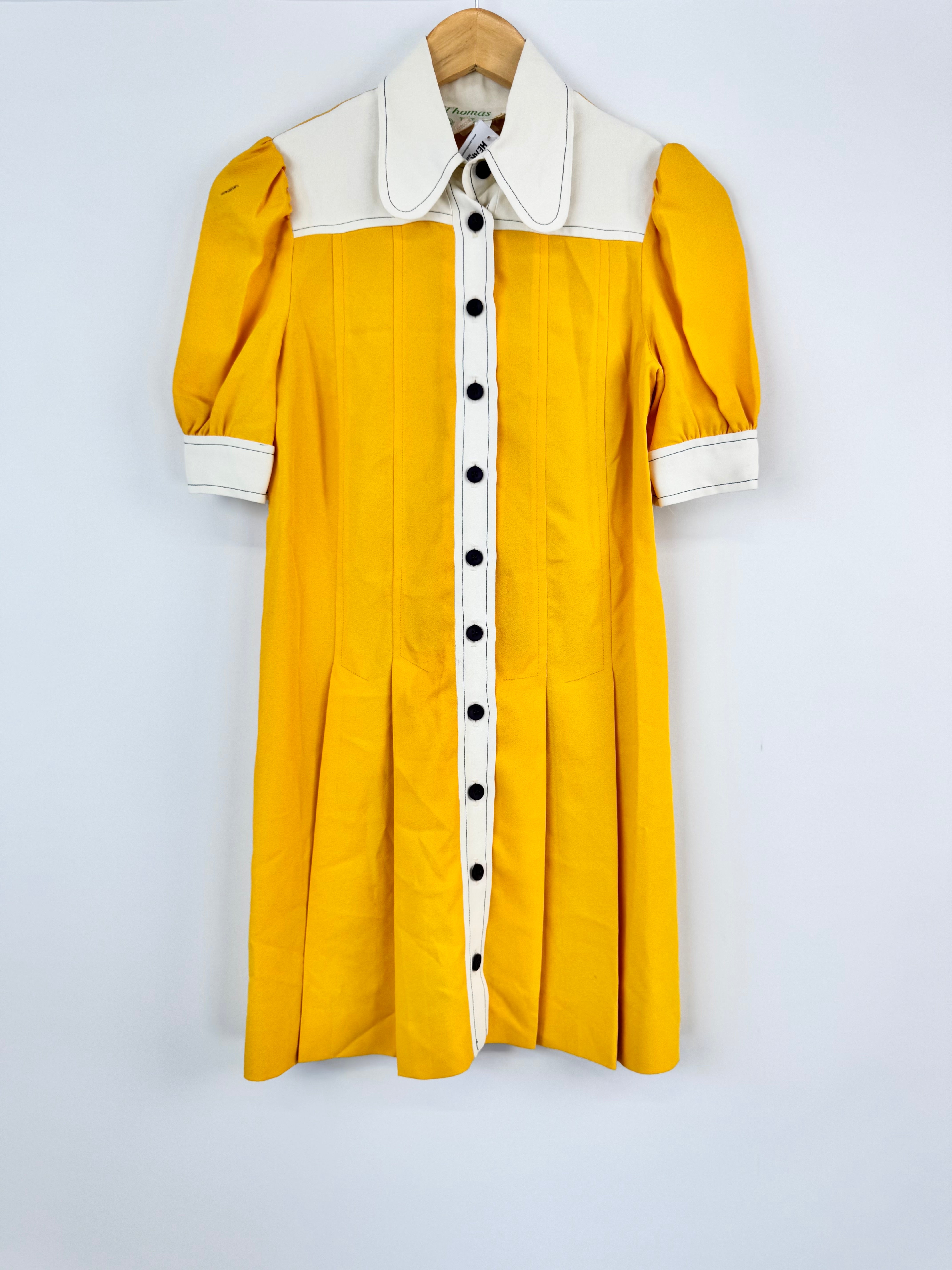 Vintage Thomas Wardle Sunflower Yellow & White Dress - AU6/8