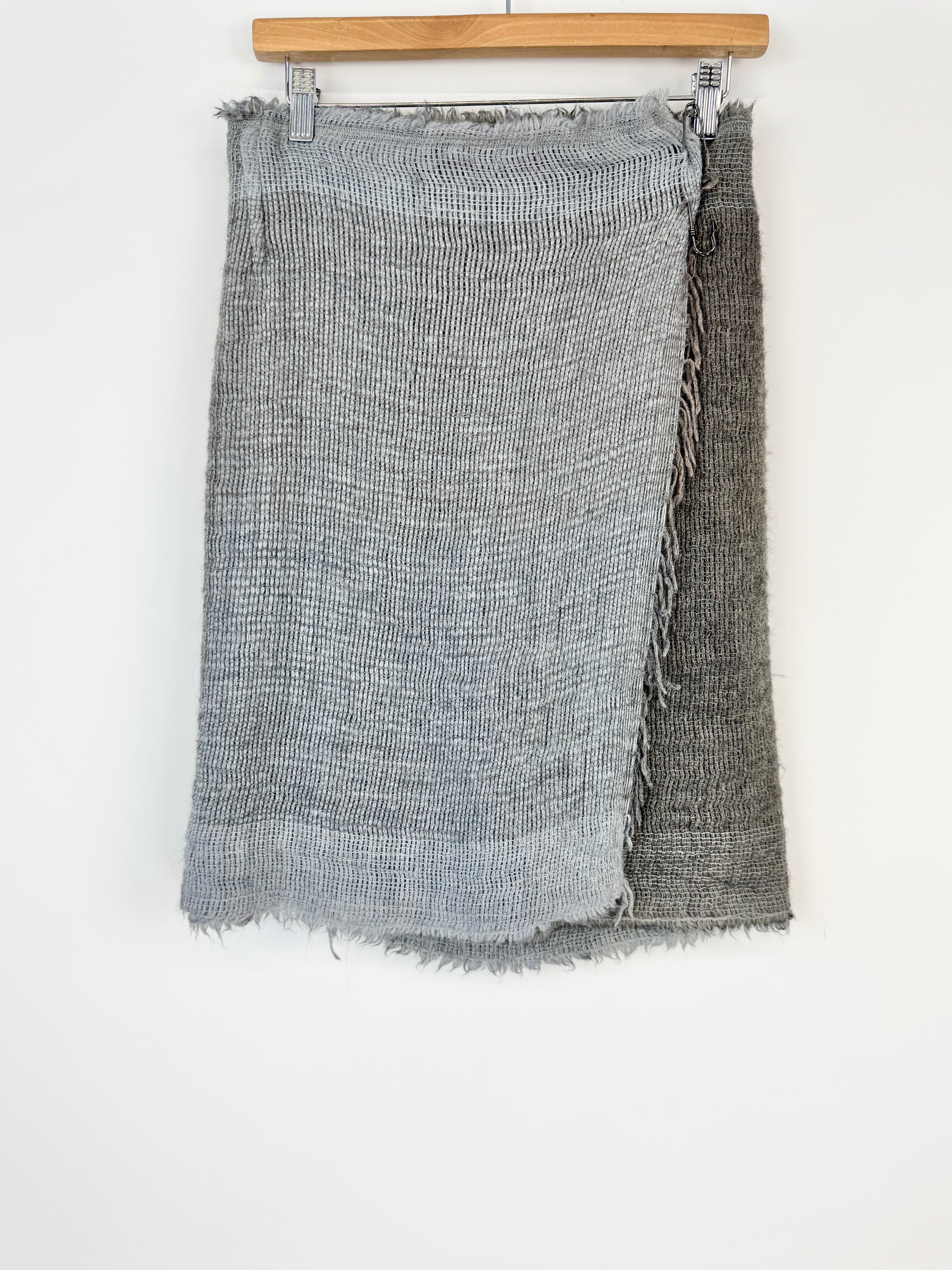 Maliparmi Cloud Grey & Blue Wool Blend Kilted Skirt - AU8/10