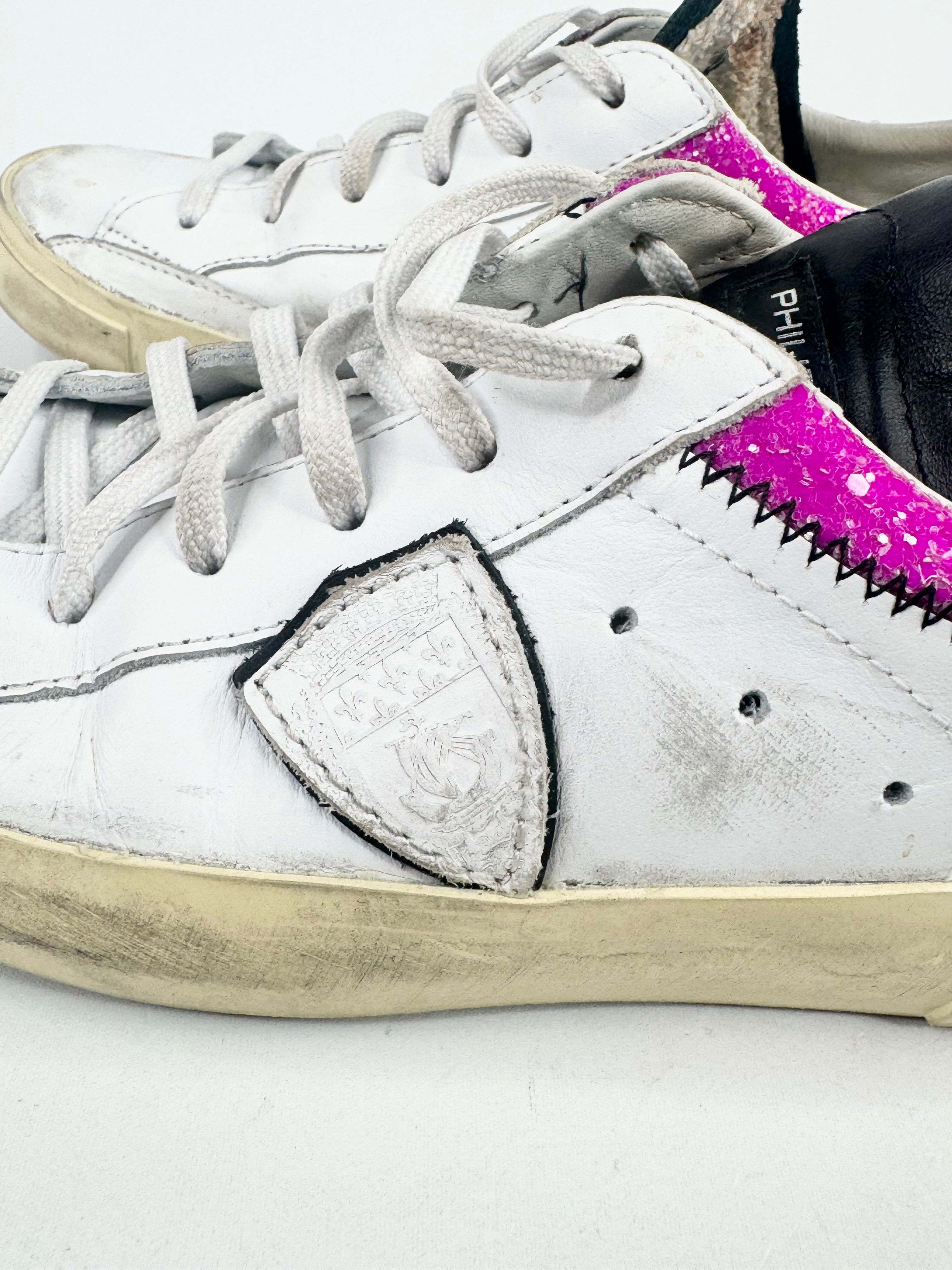 Philippe Modal Paris White & Purple Glitter Sneakers - EU38