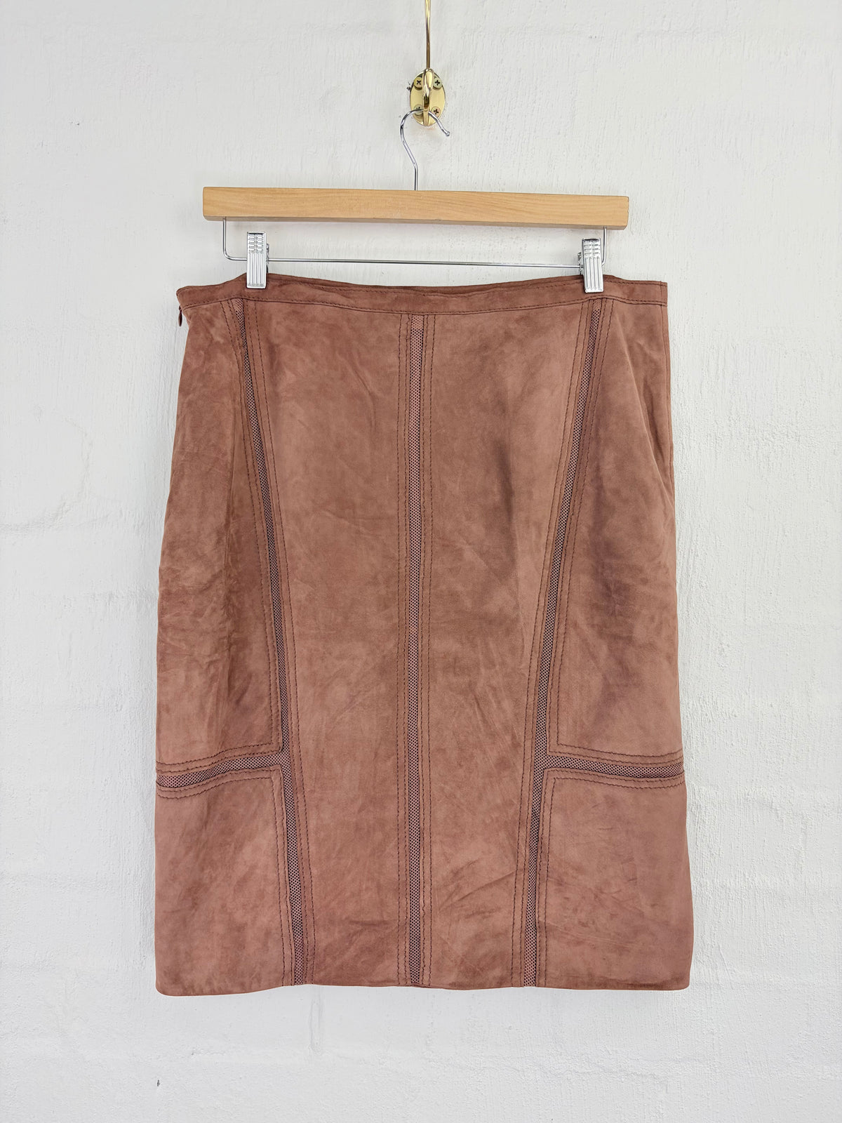 Escada Rosy Brown Suede & Mesh Panel Skirt - AU12