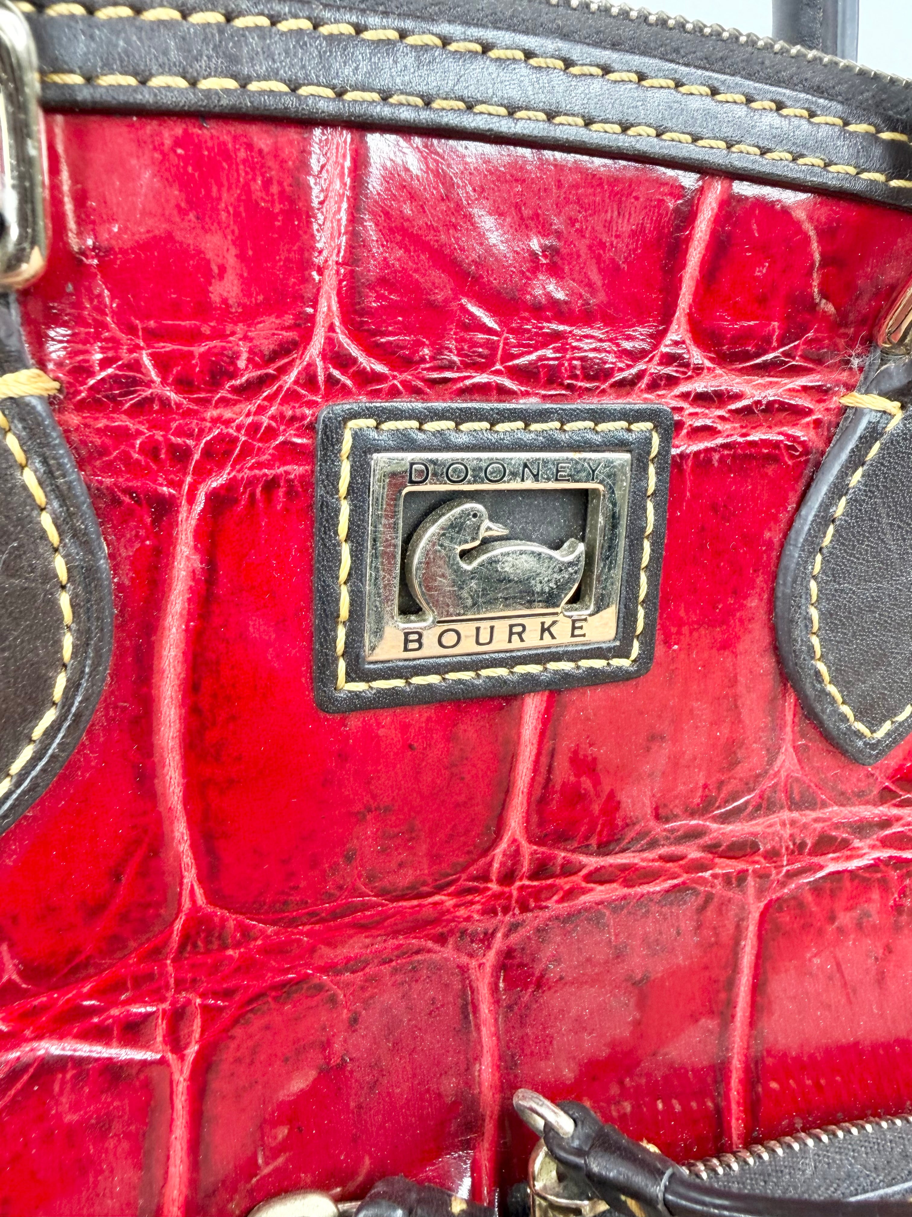 Dooney Bourke Red and Black Faux Croc Satchel Bag