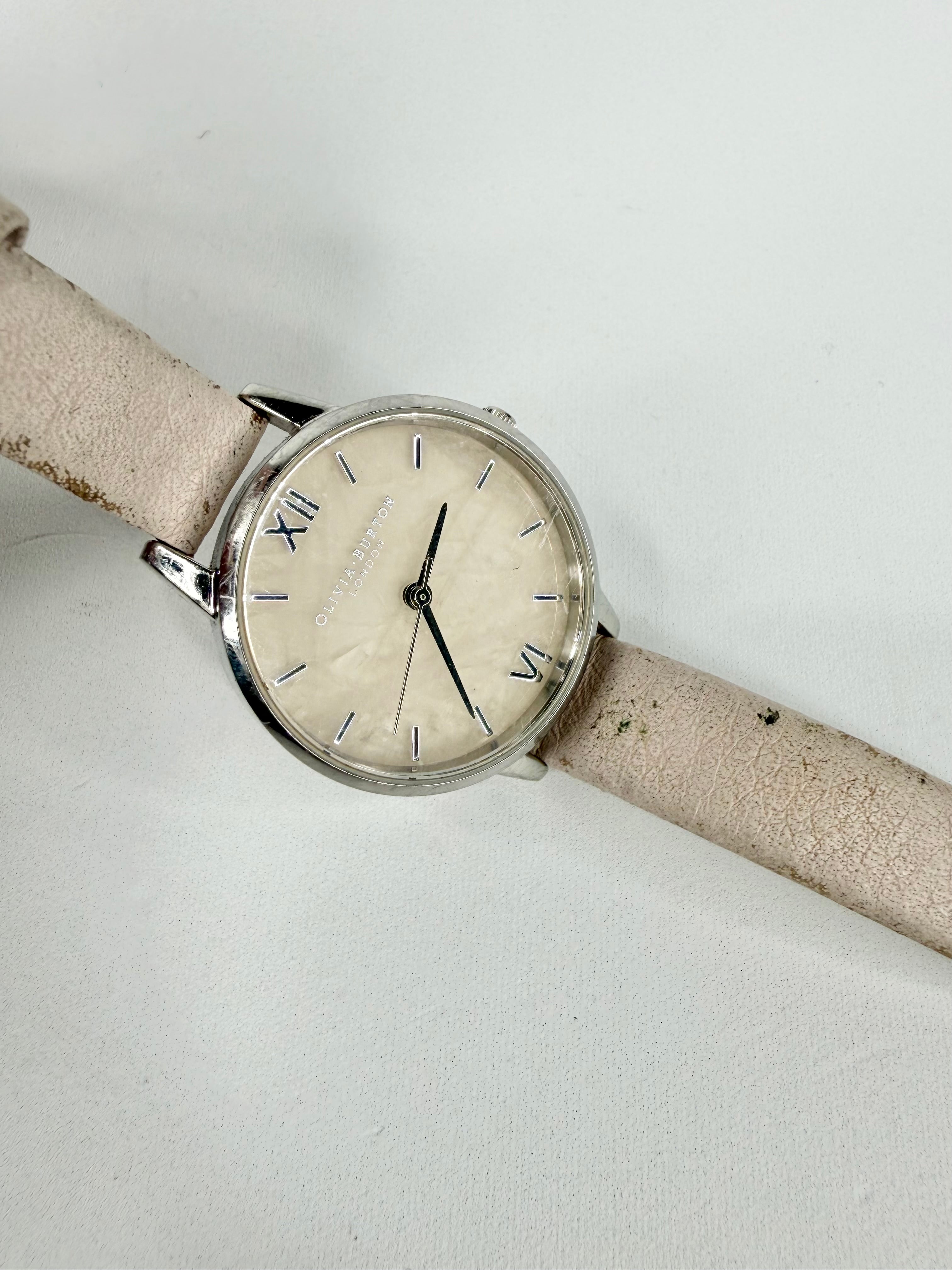 Oliva Burton Slim Silver Tone Pink Strap Wristwatch
