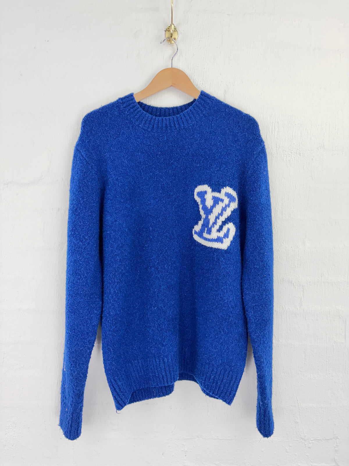 Louis Vuitton Abloh Era 2020 LV Intarsia Blue Crew Neck Sweater - M