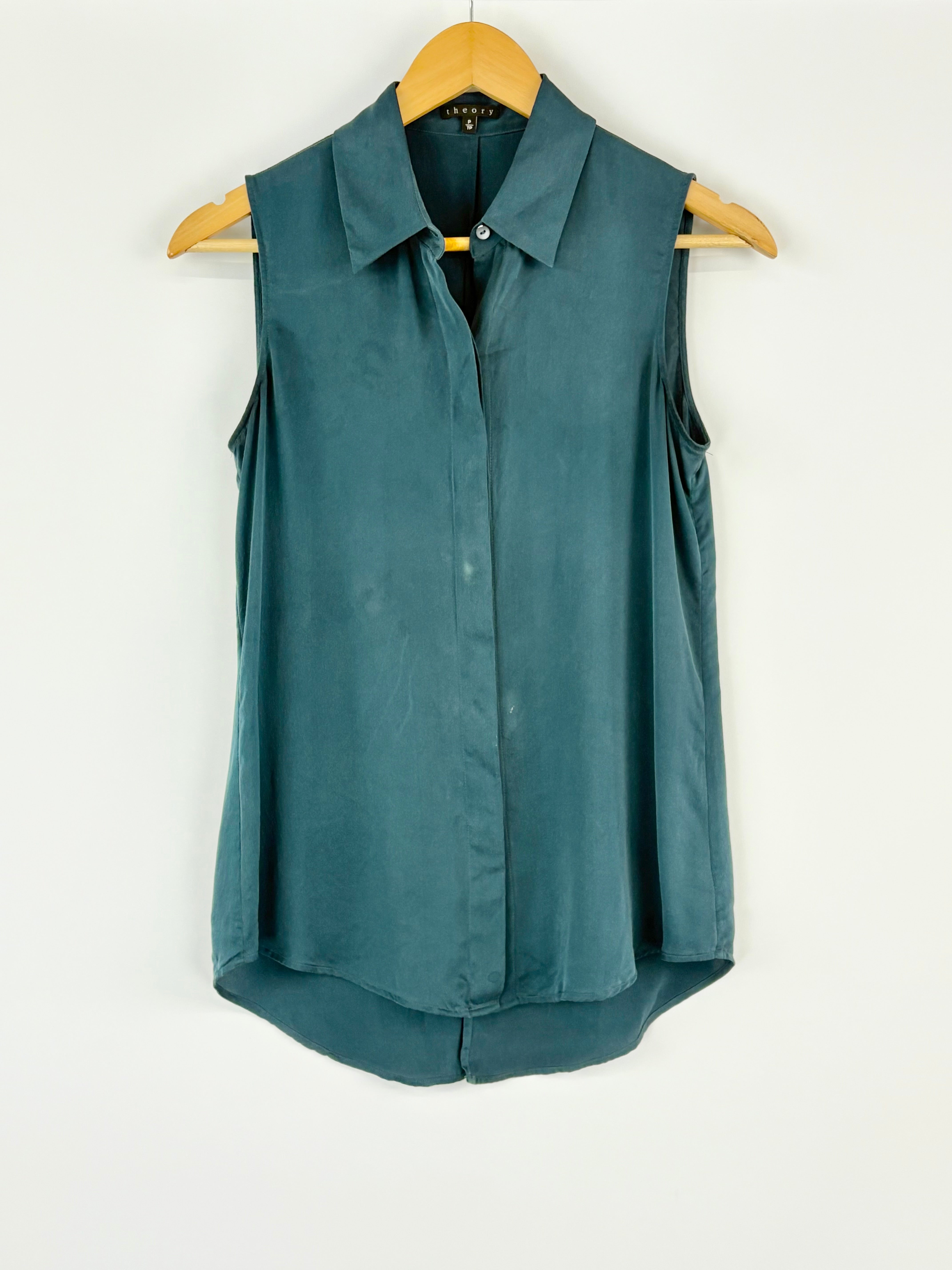 Theory Deep Teal Sleeveless Button Up Shirt - AU8