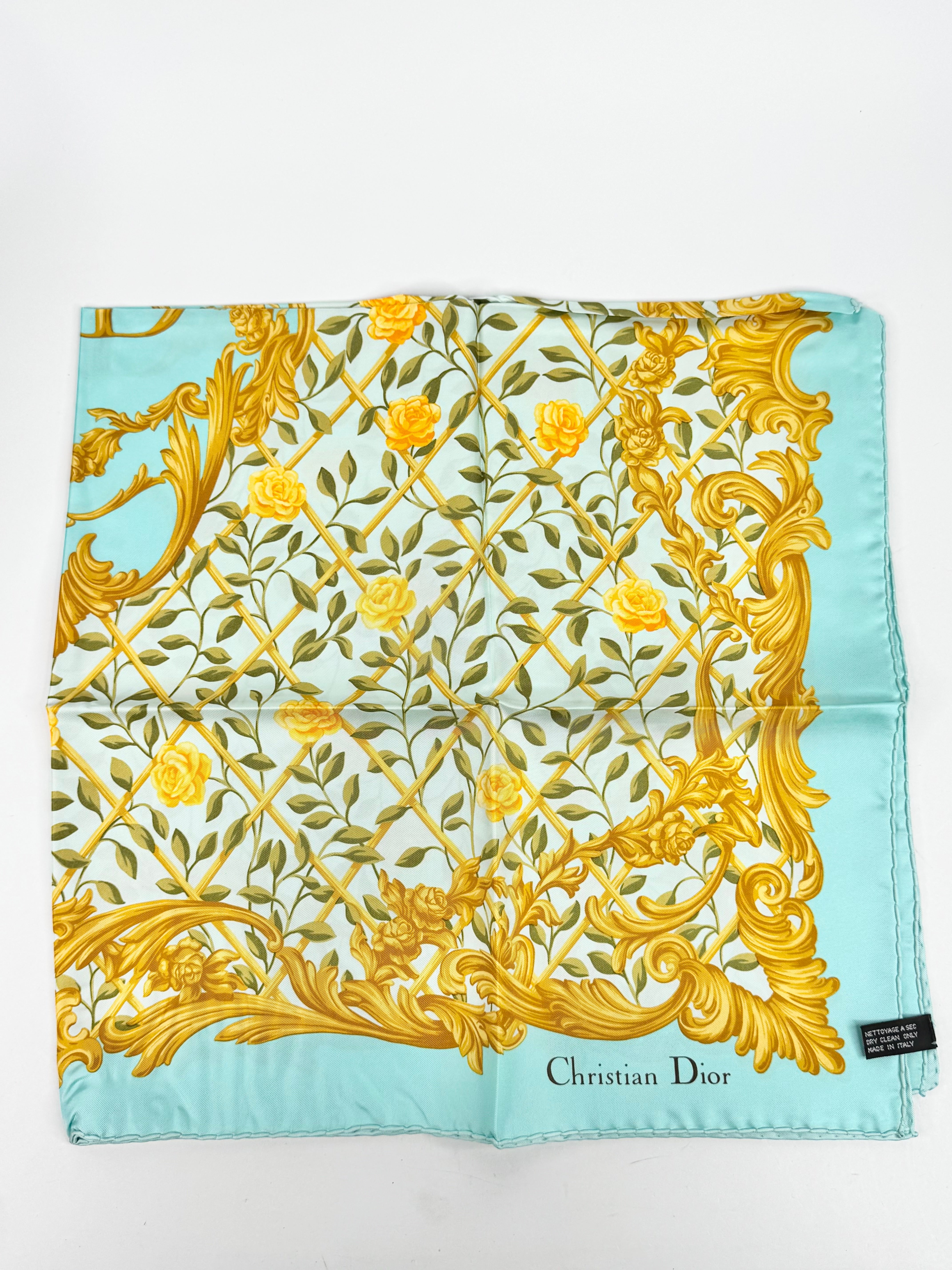 Christian Dior Broque Floral Trellis Patterned Silk Scarf