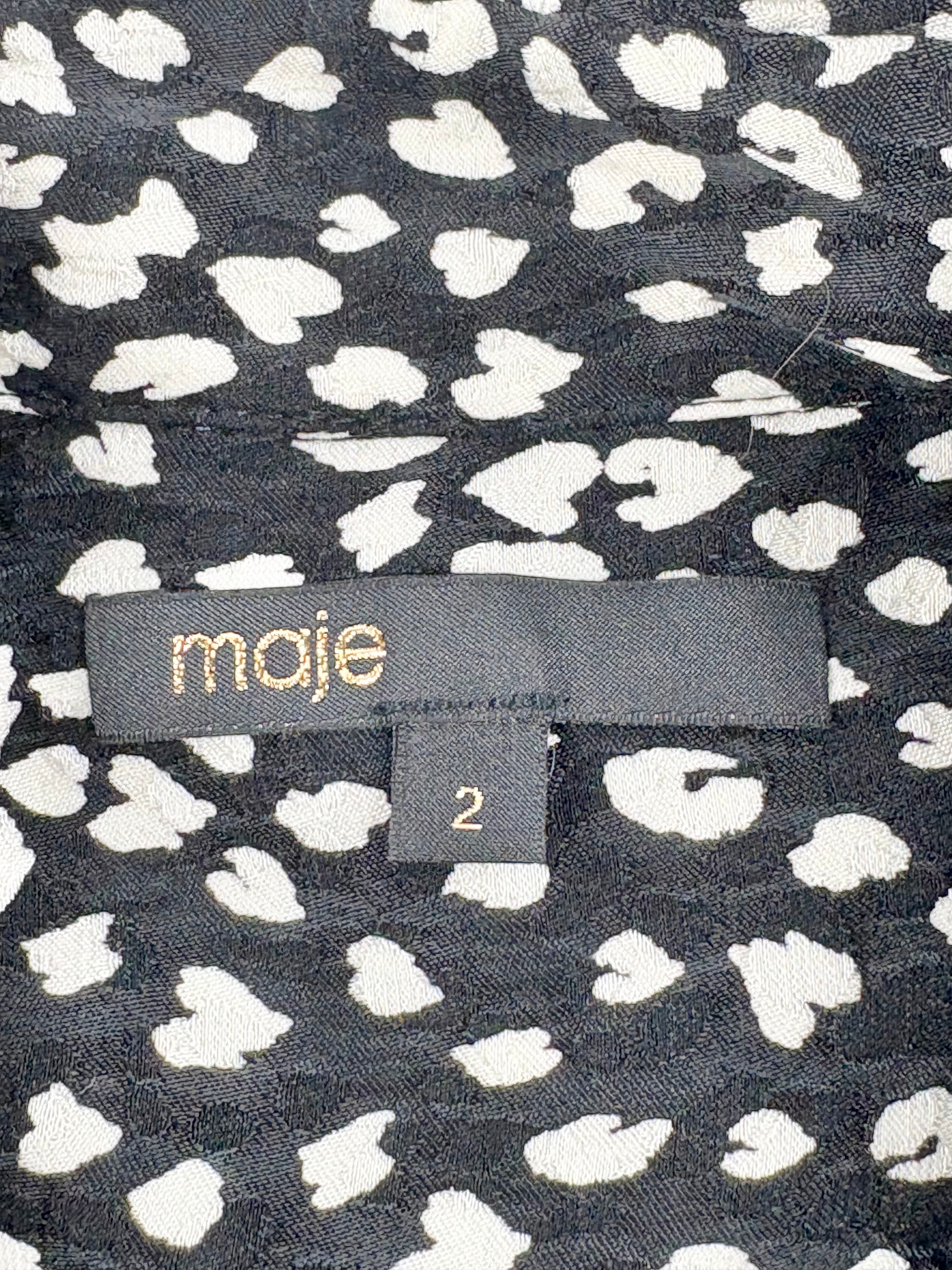 Maje Black & White Animal Print Long Sleeve Shirt - AU10