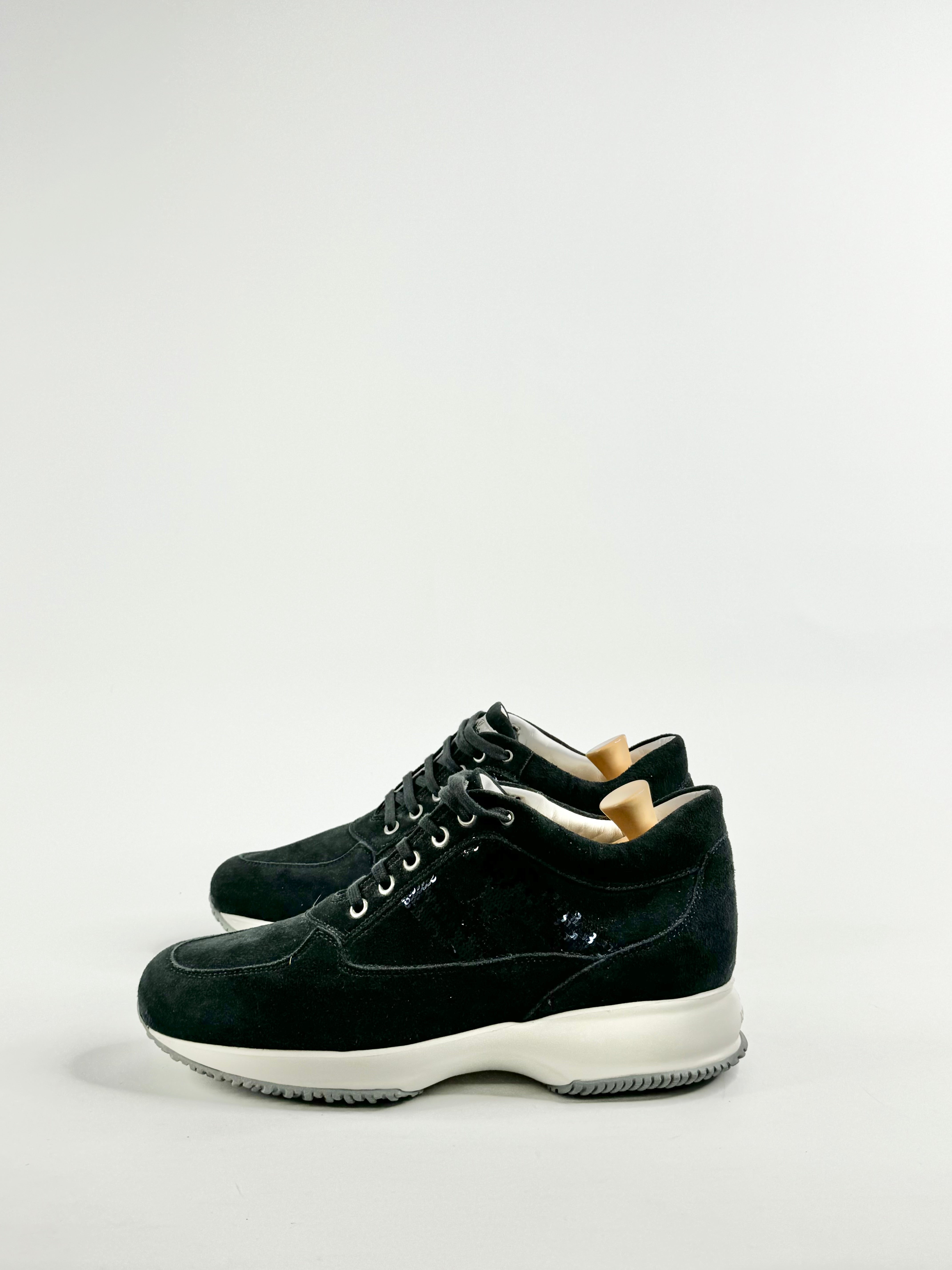 Hogan Interative Navy Blue Sequin Embellished Sneakers - EU40