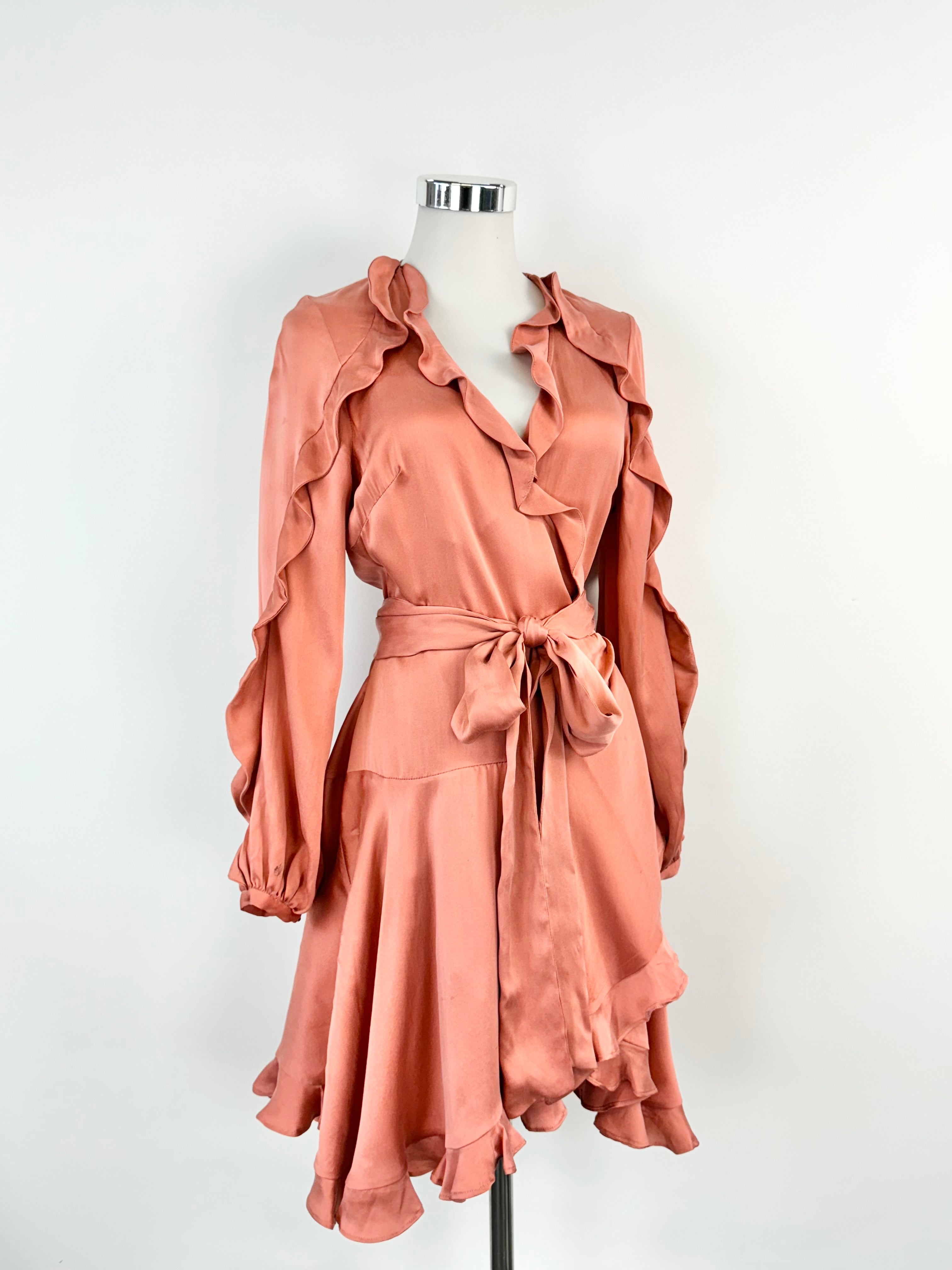 Zimmermann Saffron Silk Wrap Mini Dress - AU10