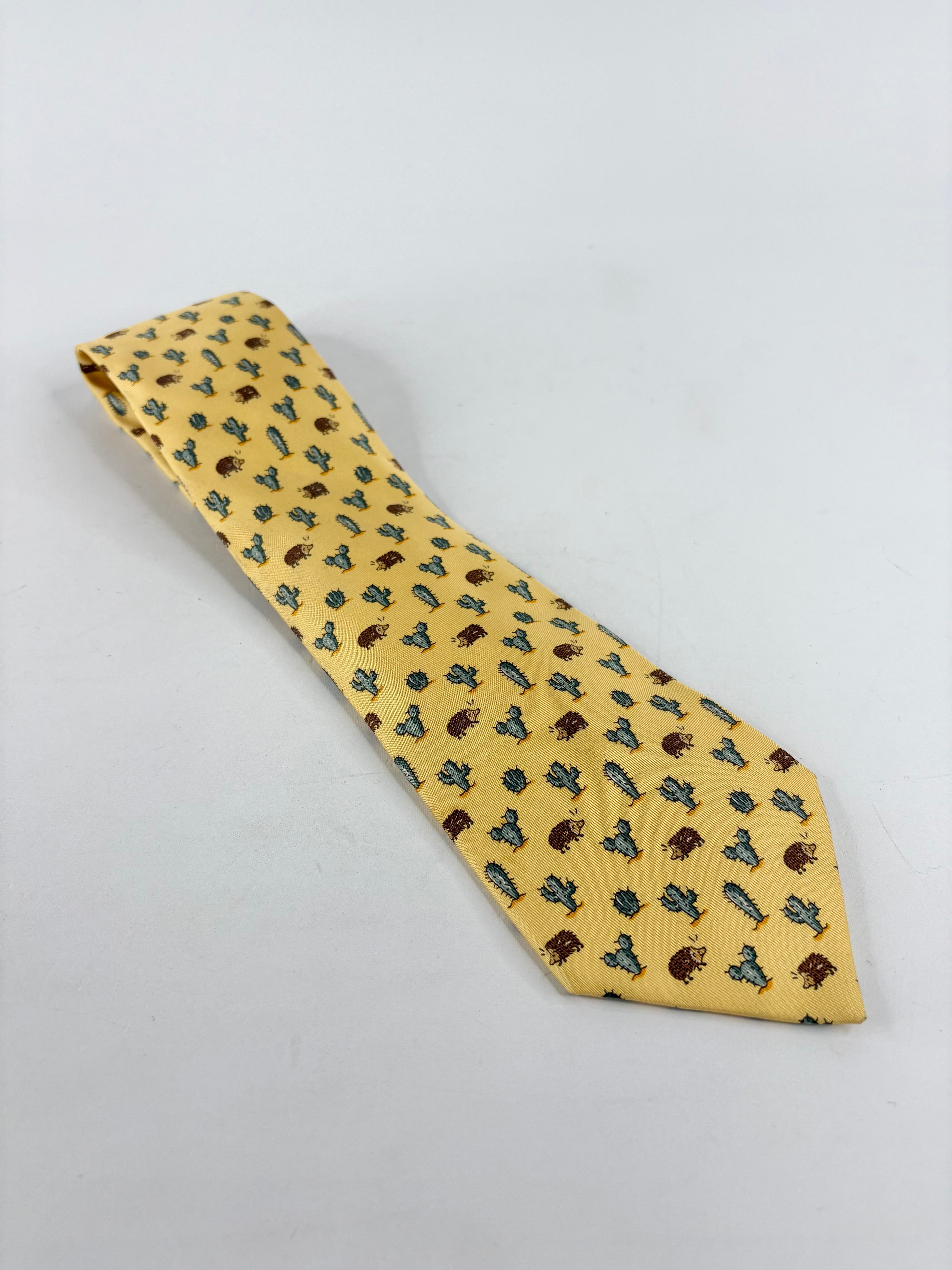 Hermès Yellow Cactus & Hedgehog Silk Tie