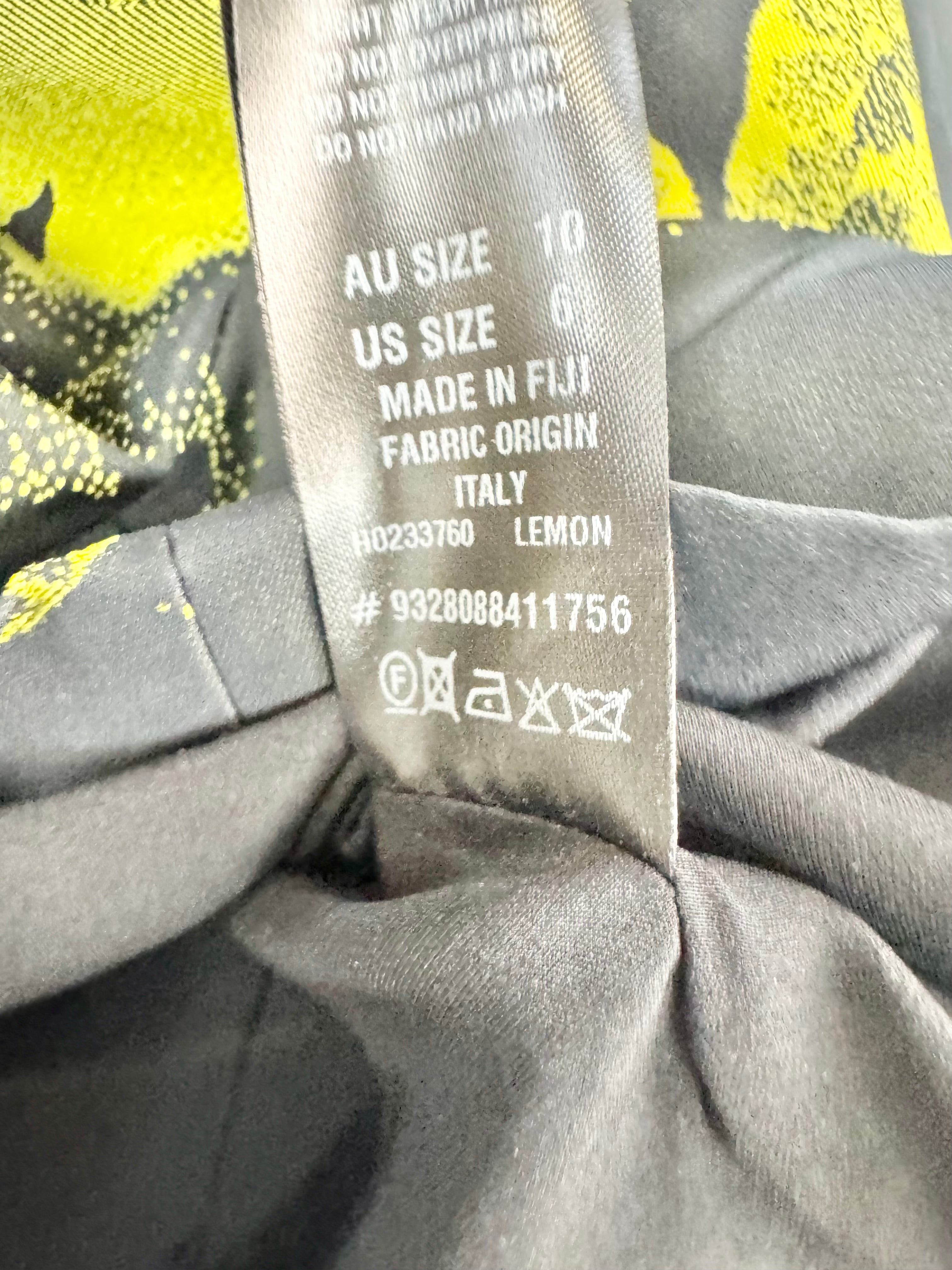 Scanlan Theodore 'Citrus' Black & Yellow Taffeta Balloon Sleeve Cropped Blouse