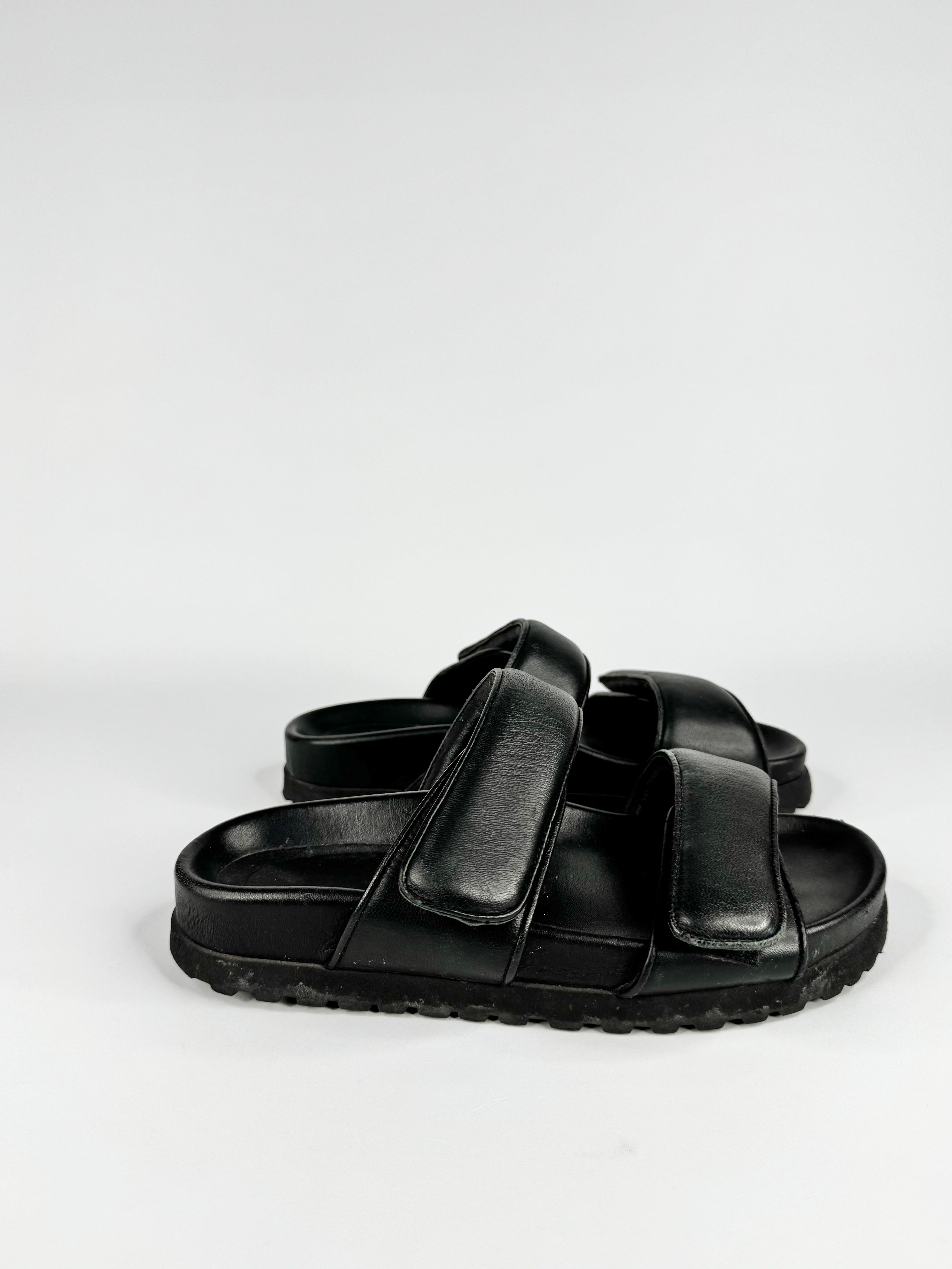 By Far Black Minimalist Puffy Leather Sandals - EU36