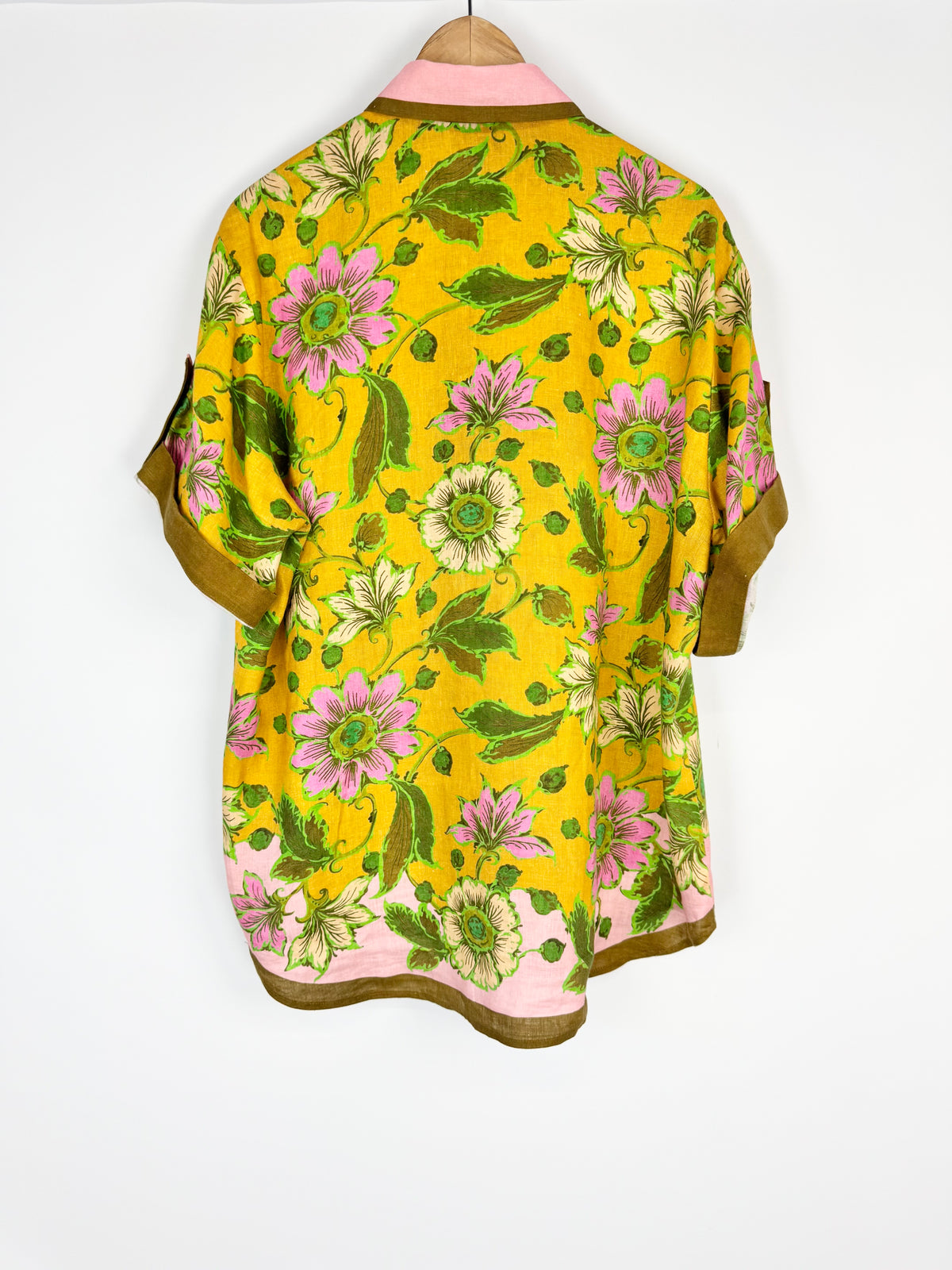 Alémais ‘Winnie’ Mustard and Pink Retro Floral Patterned Linen Shirt - AU10