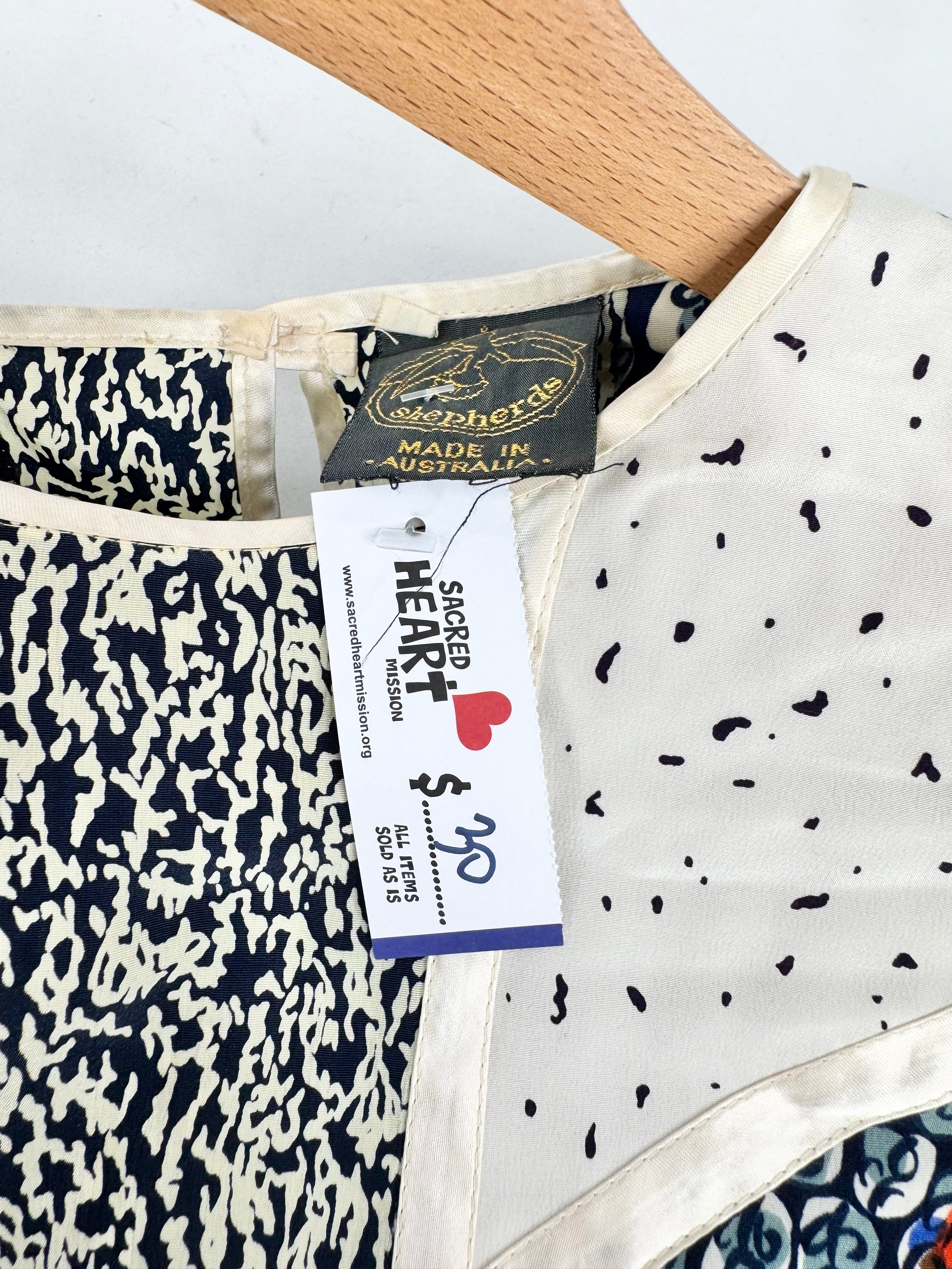 Shepherds Navy Blue & Cream Pattern Blouse - AU10/12