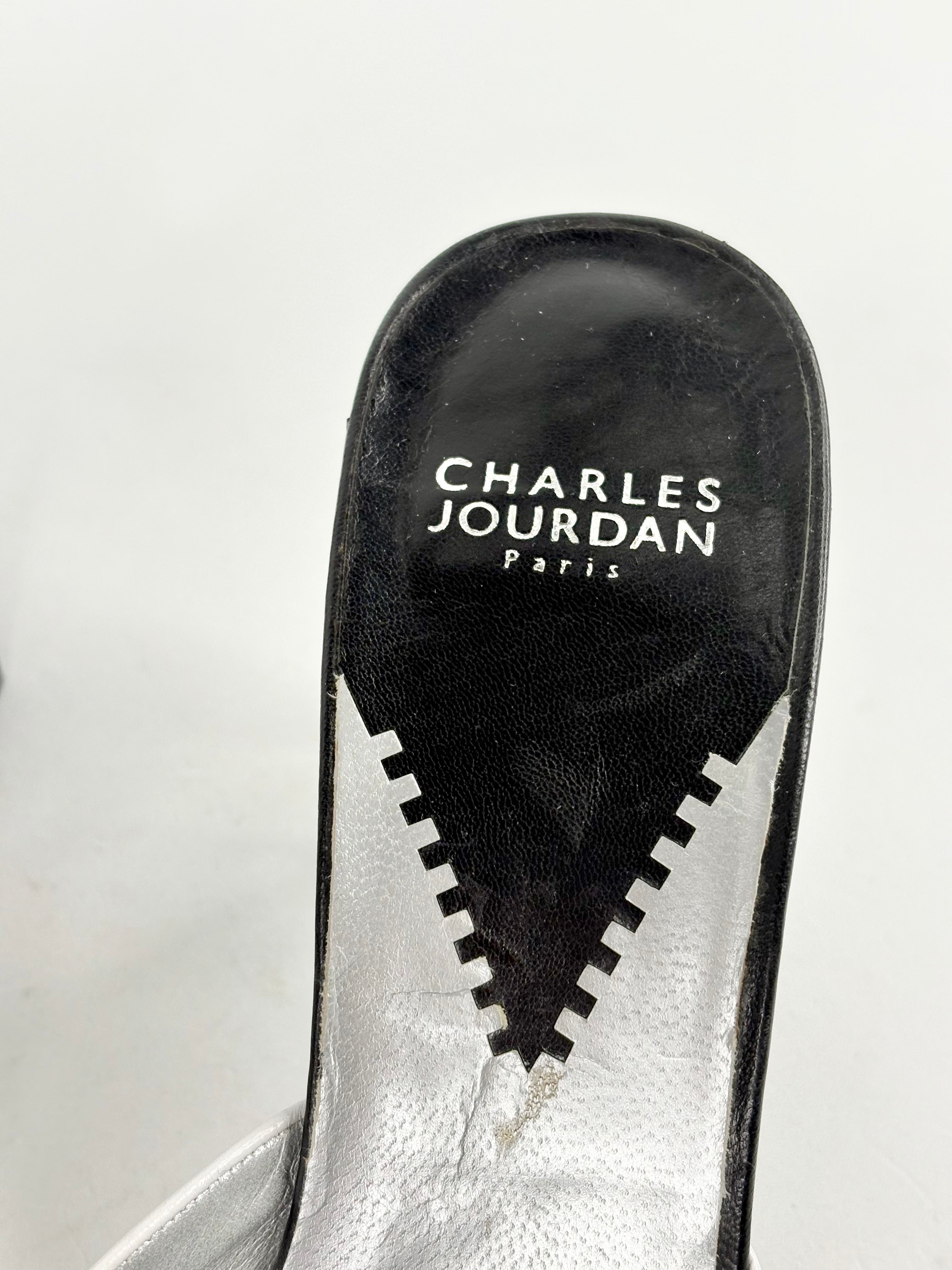 Charles Jourdan Black, White & Silver Leather Sandals - EU41