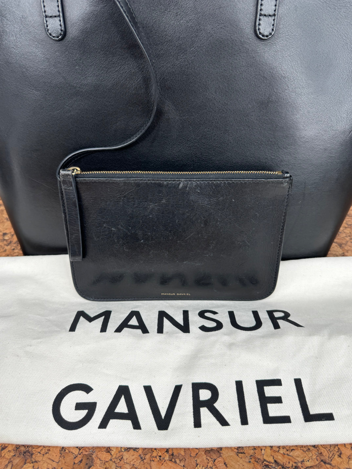 Mansur Gavriel Large Leather Tote Bag with Cosmetics Pouch
