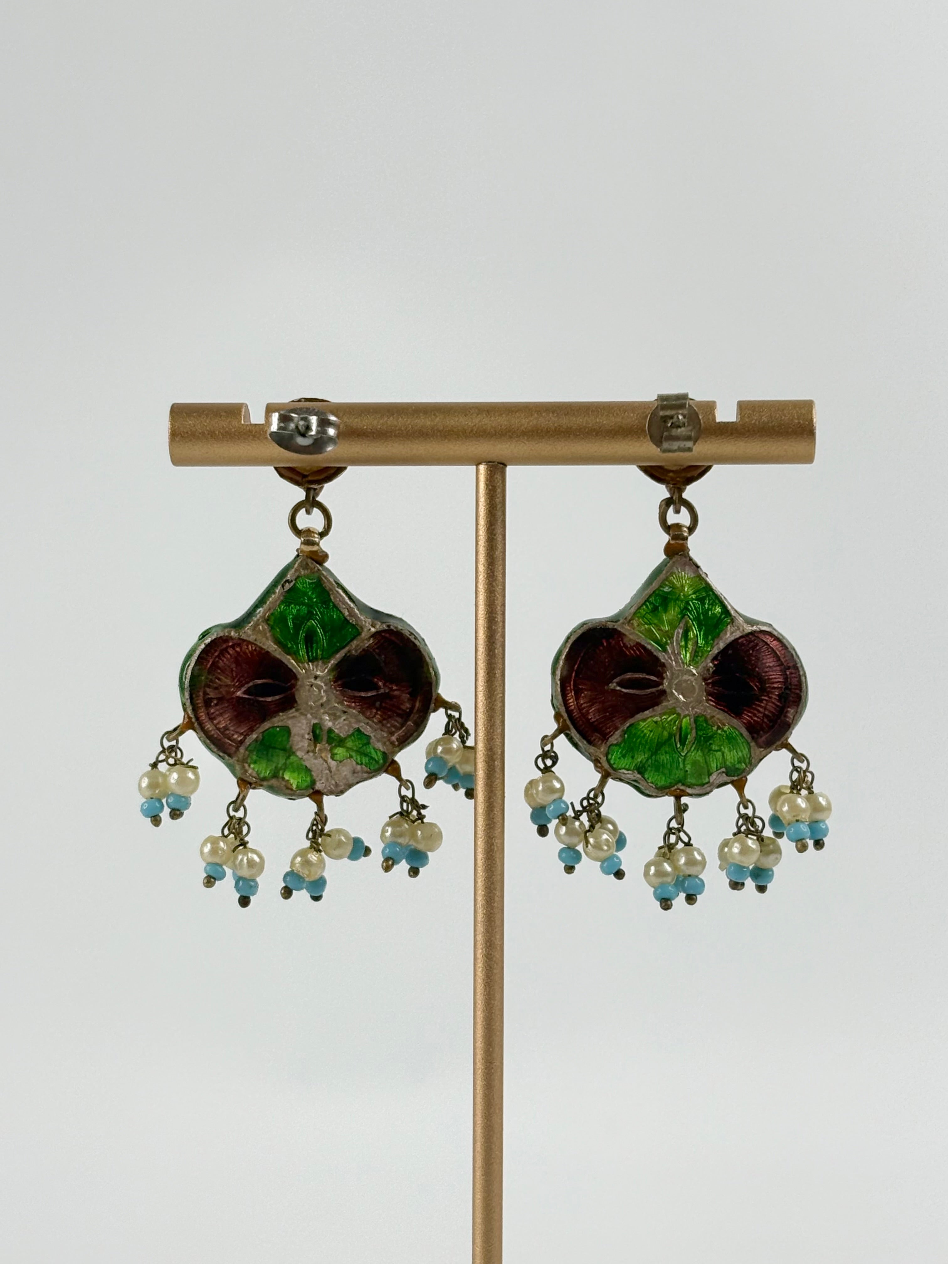 Vintage 70s Desi Style Double-Sided Faux Pearl & Rhinestone Earrings