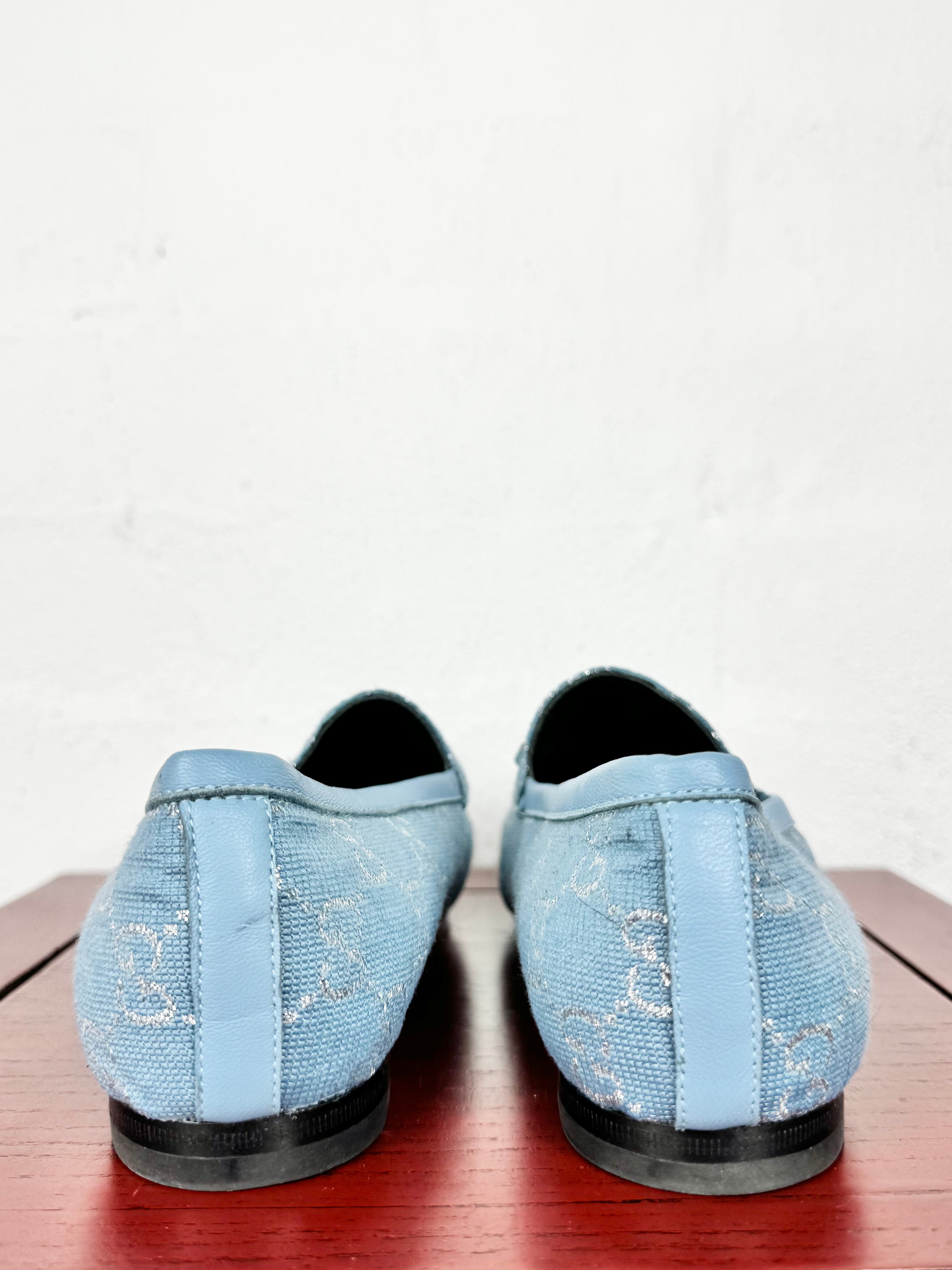 Gucci Blue & Silver Lame GG Jordaan Loafers - EU38