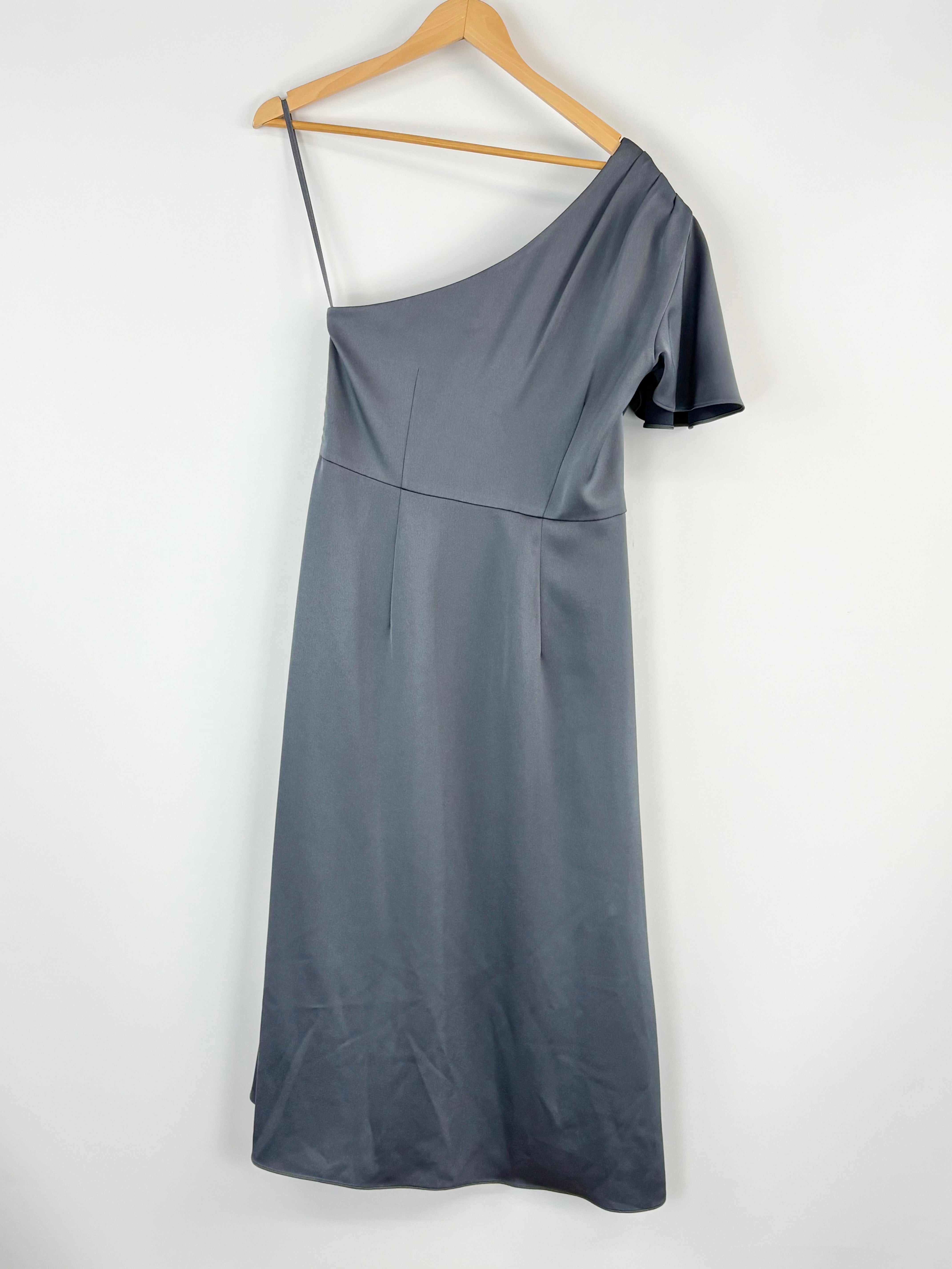 Ted Baker Dark Satin Slate Off-Shoulder Ruched Gown - AU8