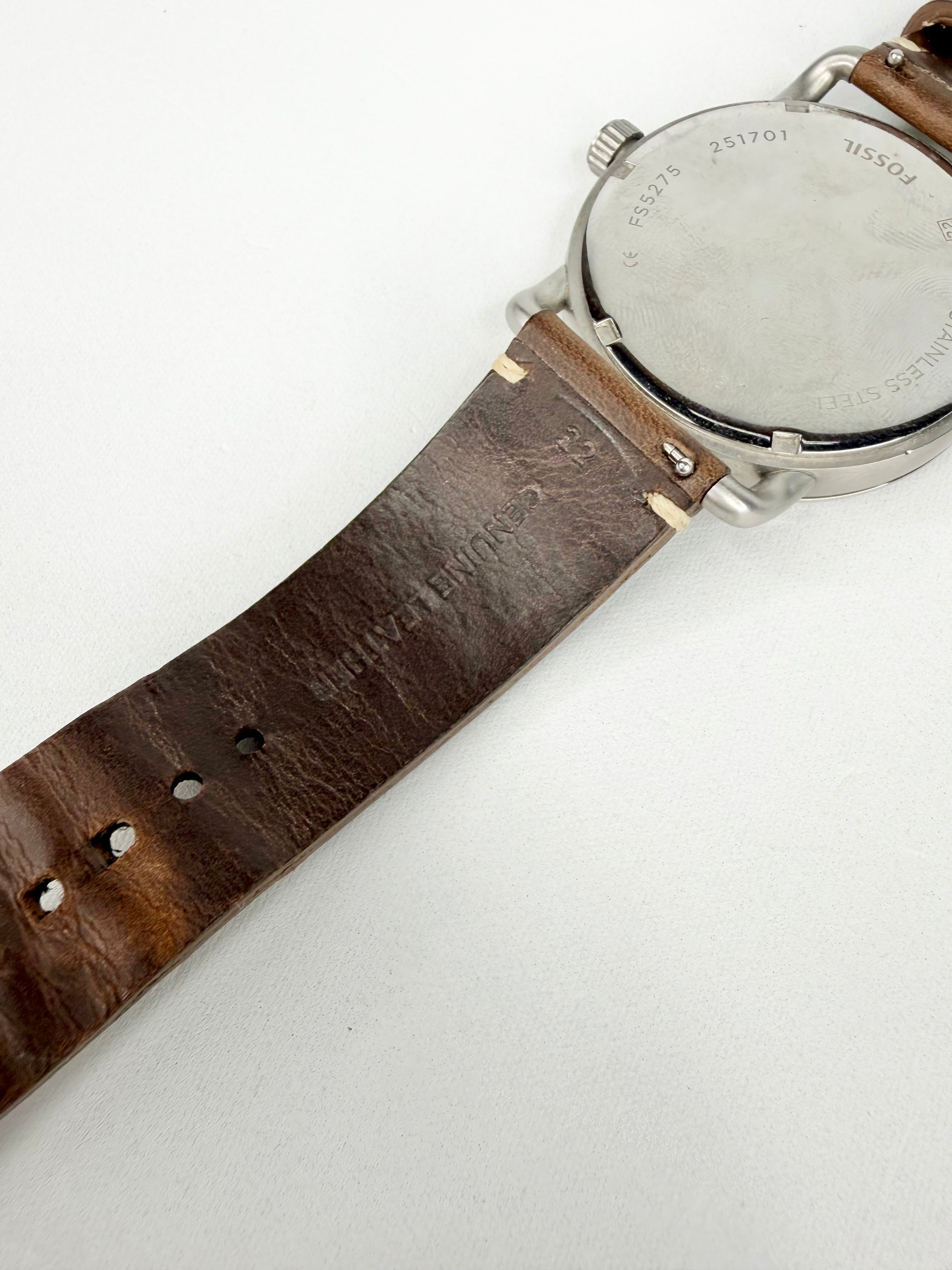 Fossil Ivory 'Commuter' Brown Leather Strap Watch