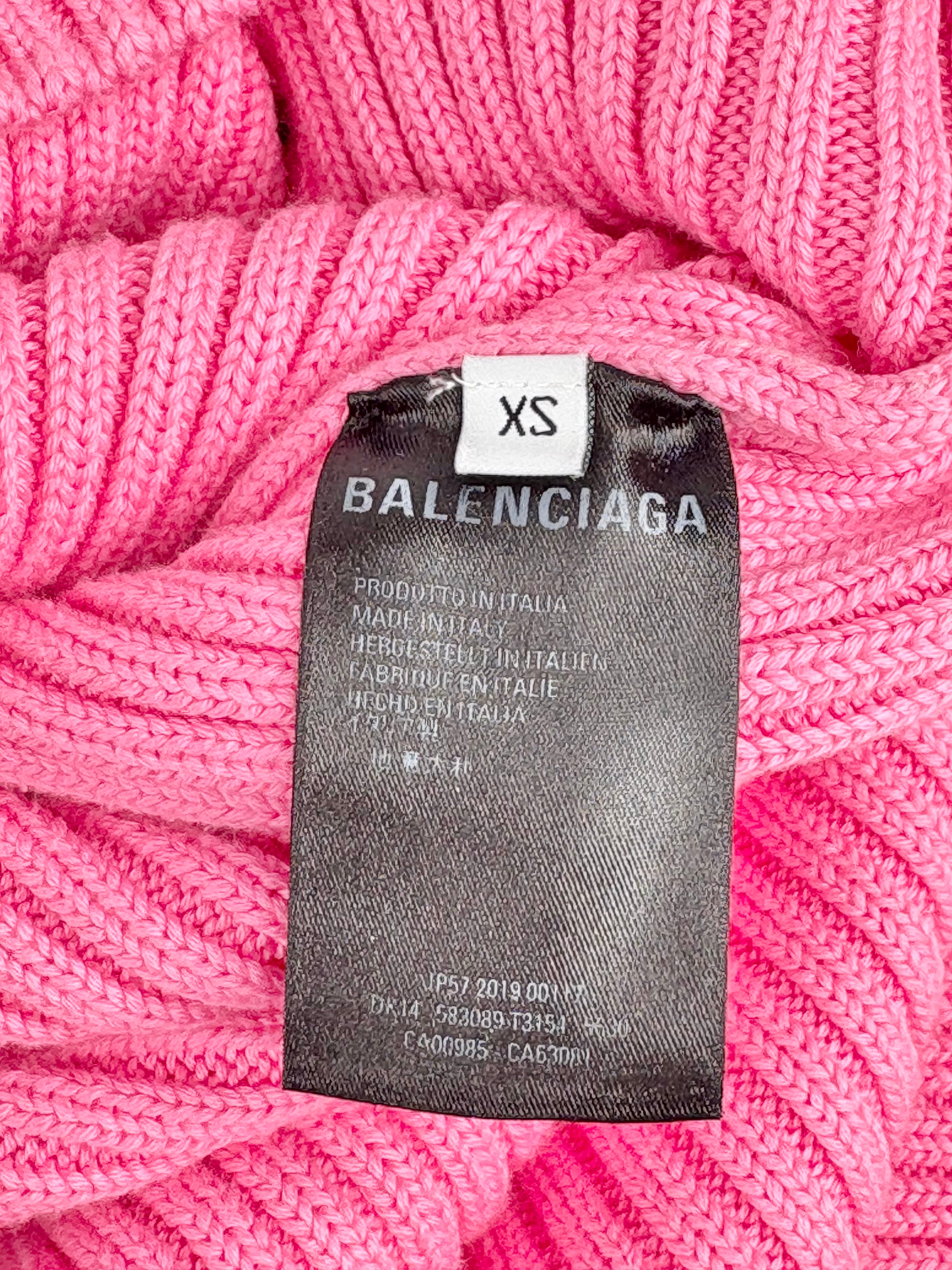 Balenciaga Pink Ribbed-Knit Logo Print Oversized Sweater - AU6/8