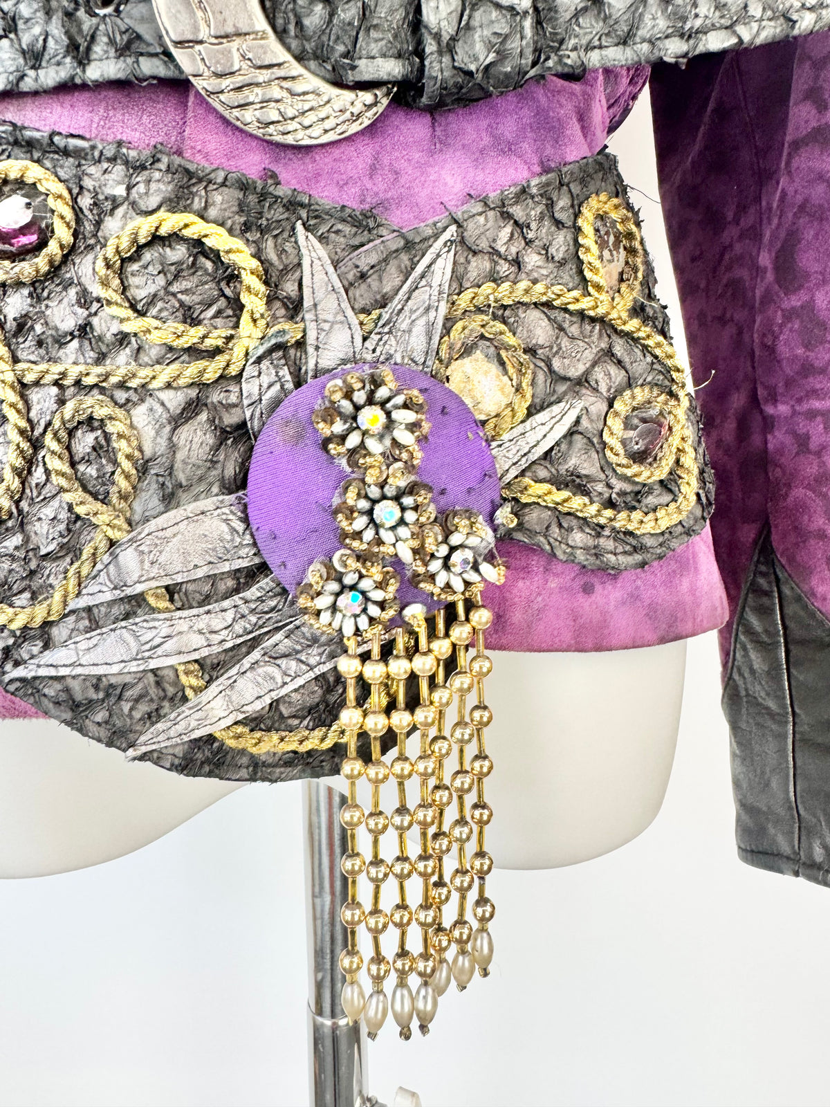 Vintage 80s Rockets & Reptiles Purple & Black Embellished Leather Jacket - AU8/10