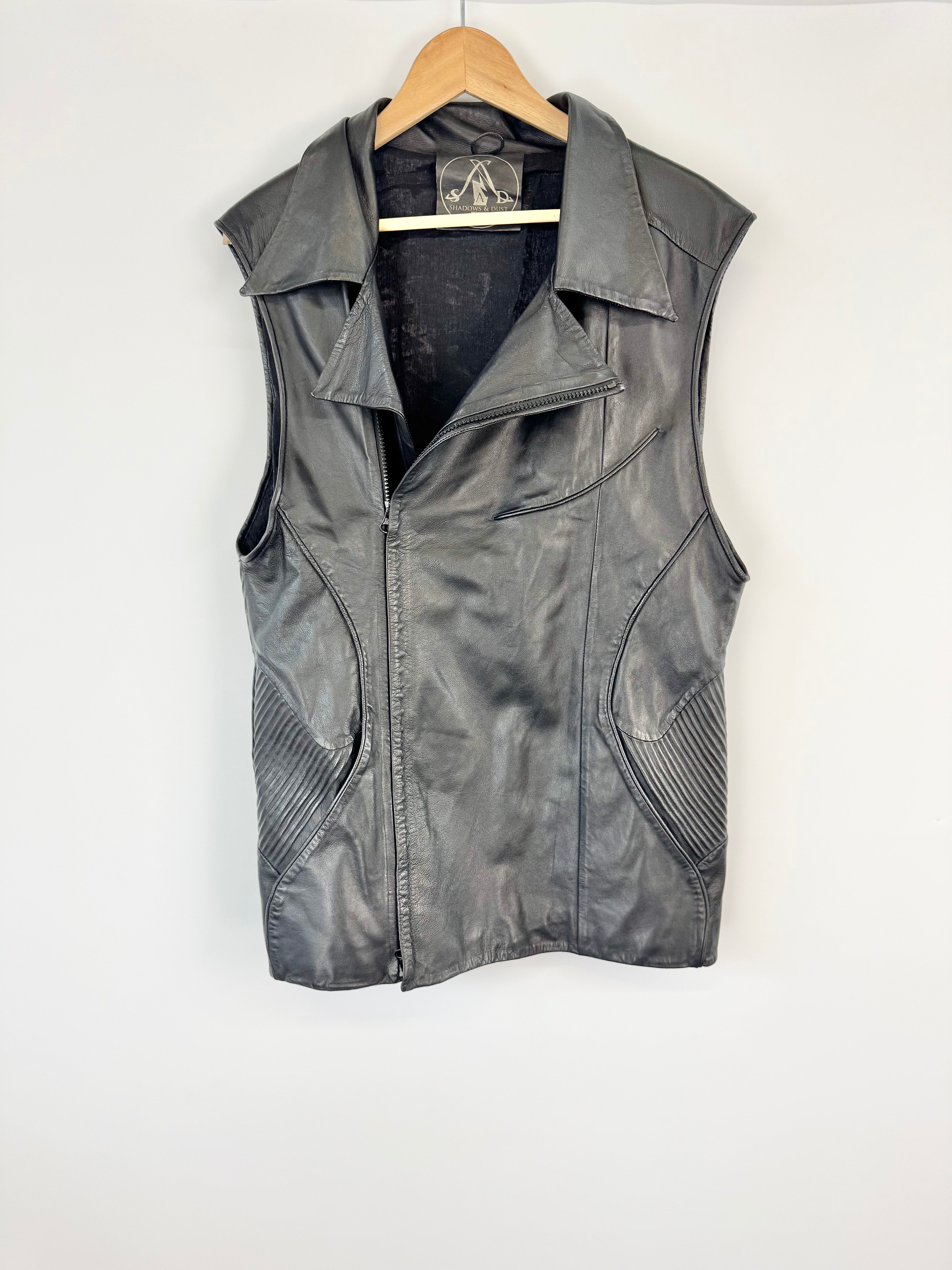 Shadow & Dust Black Leather Biker Style Vest - L