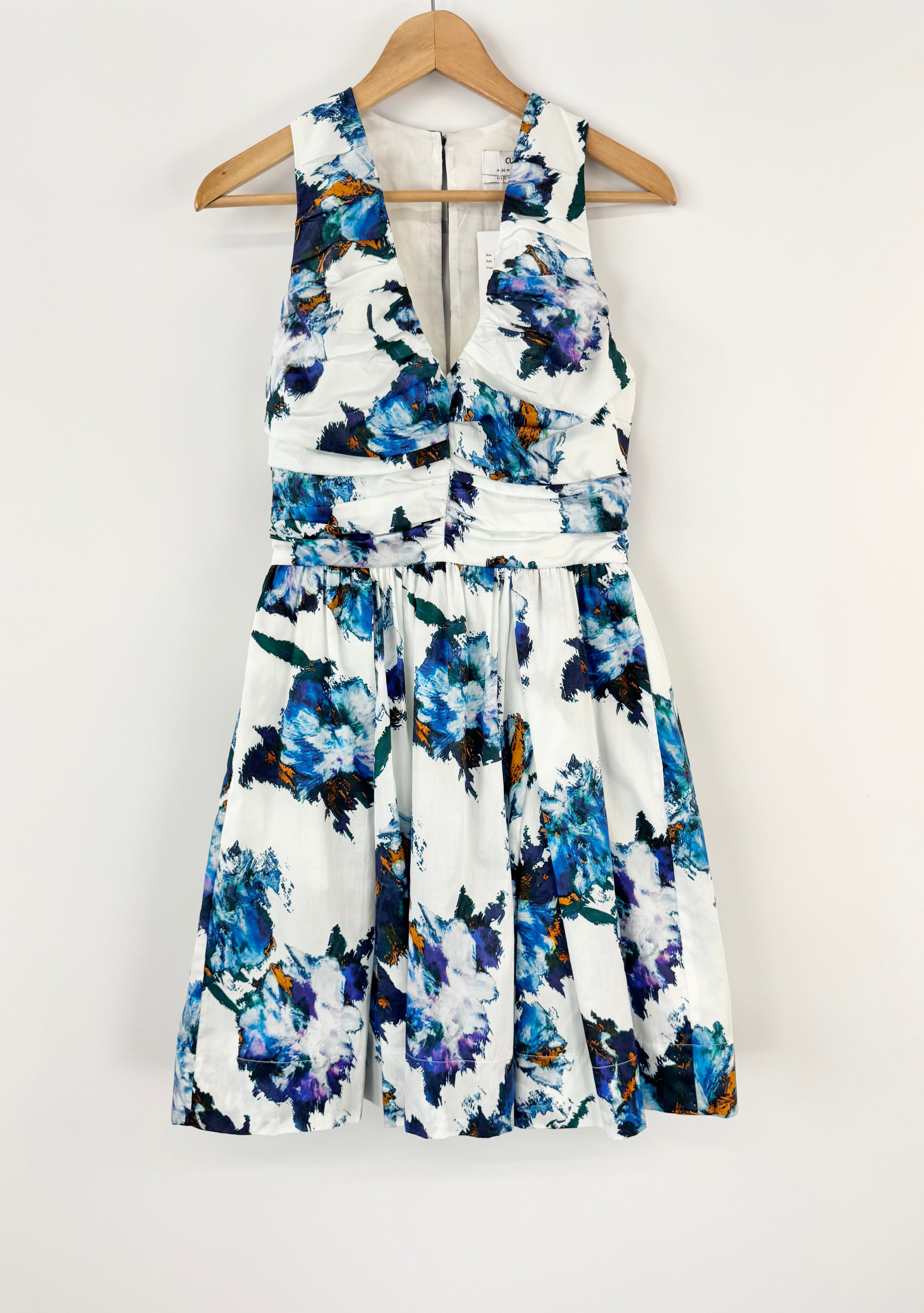 Cue Blue Floral Pattern White Dress NWT - AU8