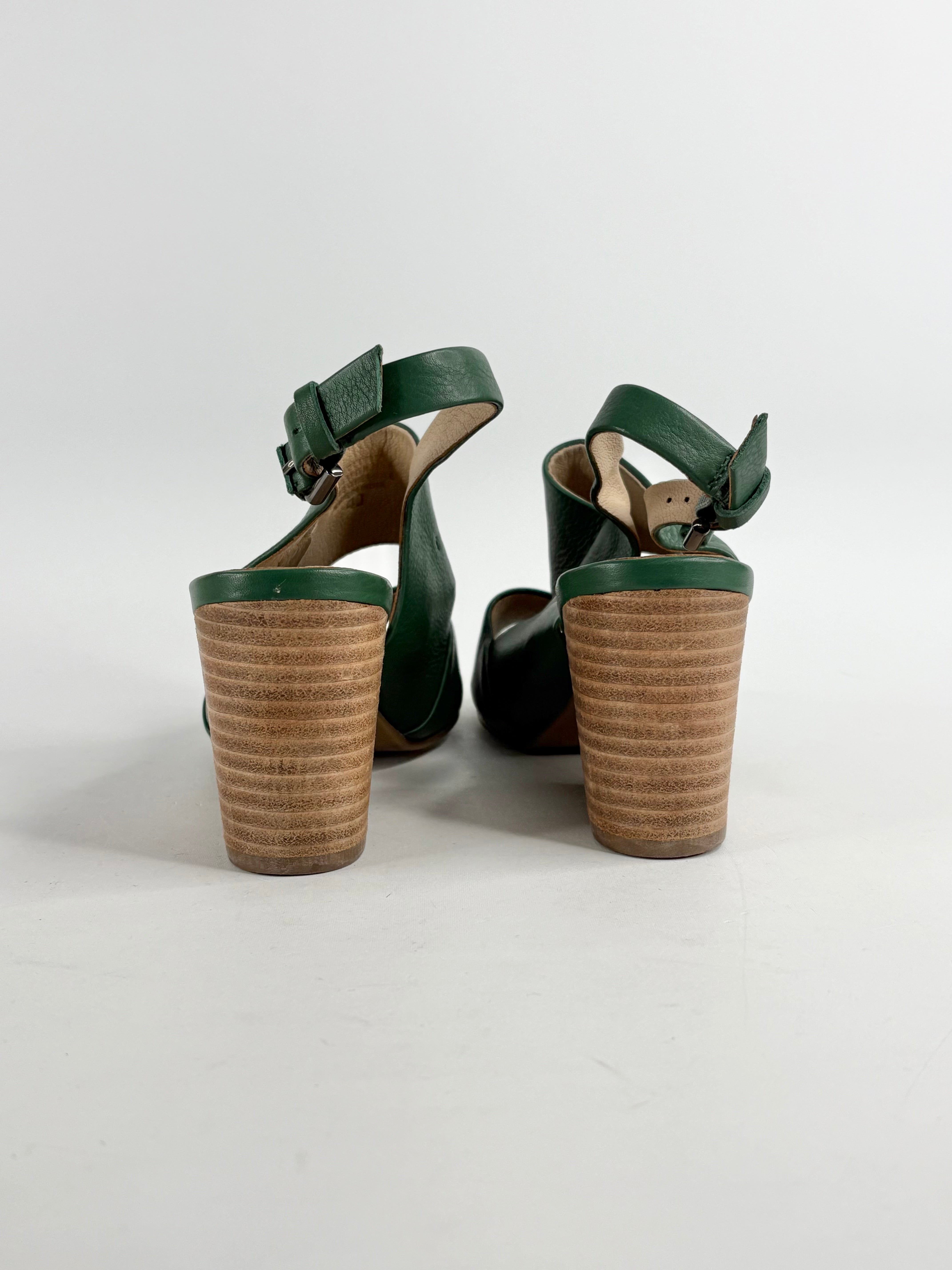 Elk Forest Green Leather Open-Toe Sandals - EU40