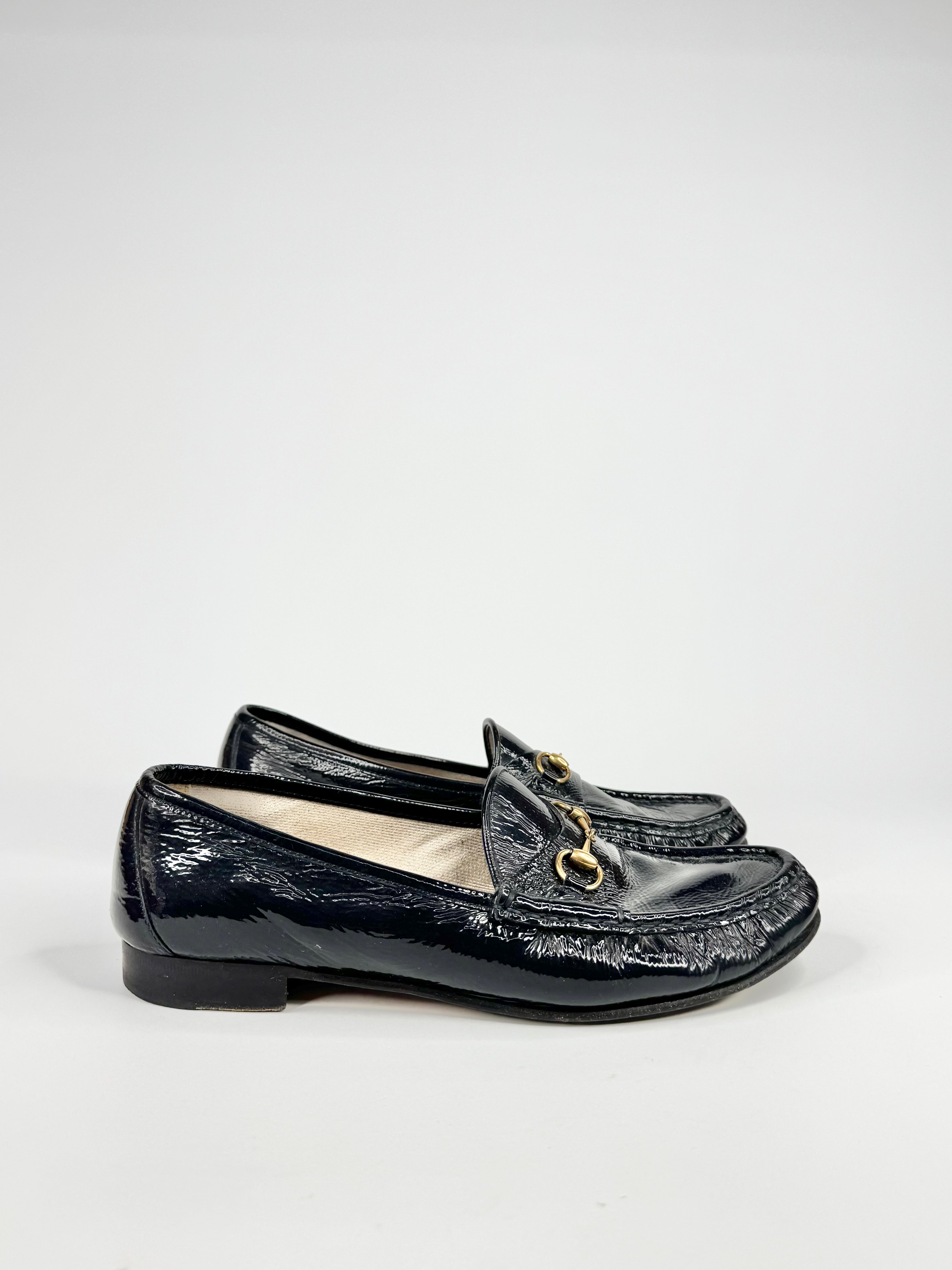 Vintage Gucci Patent Leather Horsebit Loafers - EU40.5