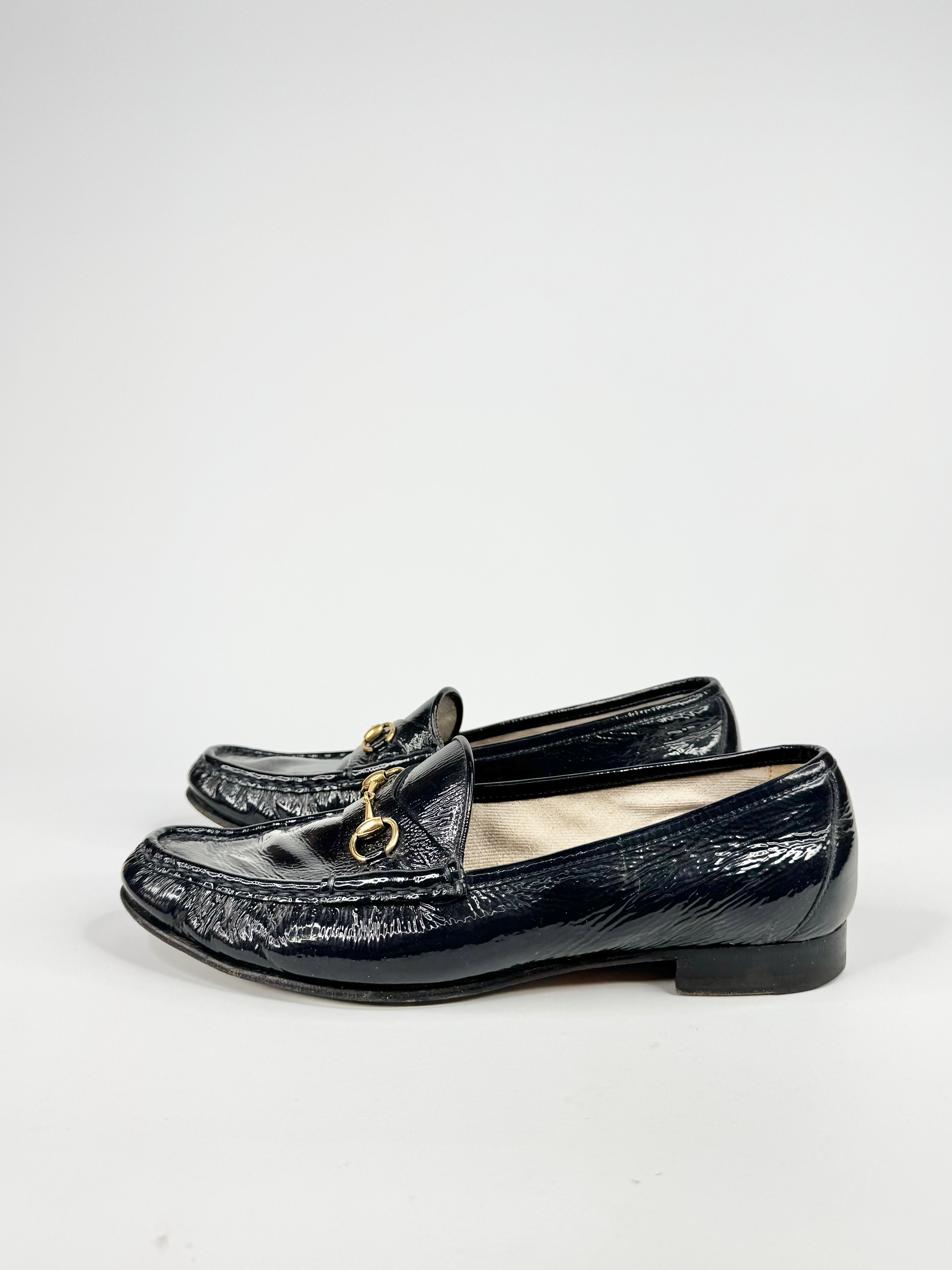 Vintage Gucci Patent Leather Horsebit Loafers - EU40.5
