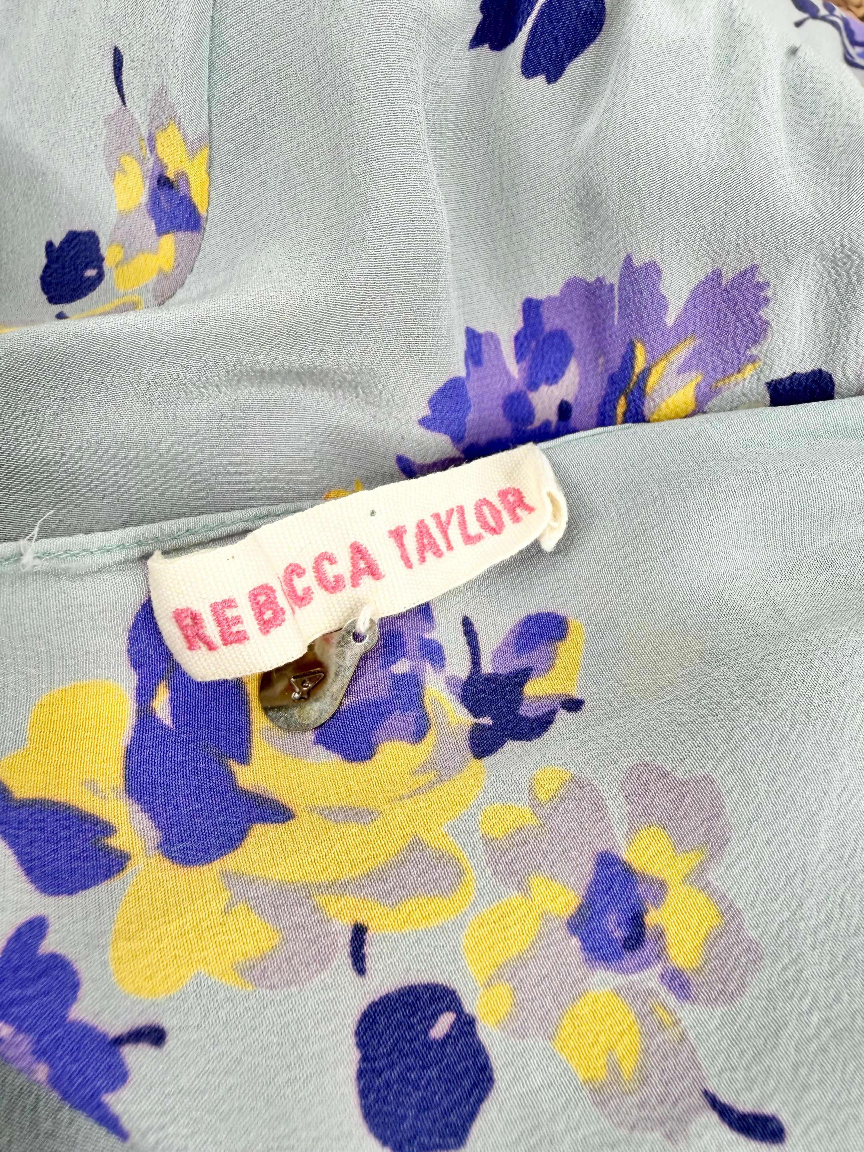 Rebecca Thompson Grey Silk Violet & Yellow Floral Patterned Maxi Dress - AU8/10