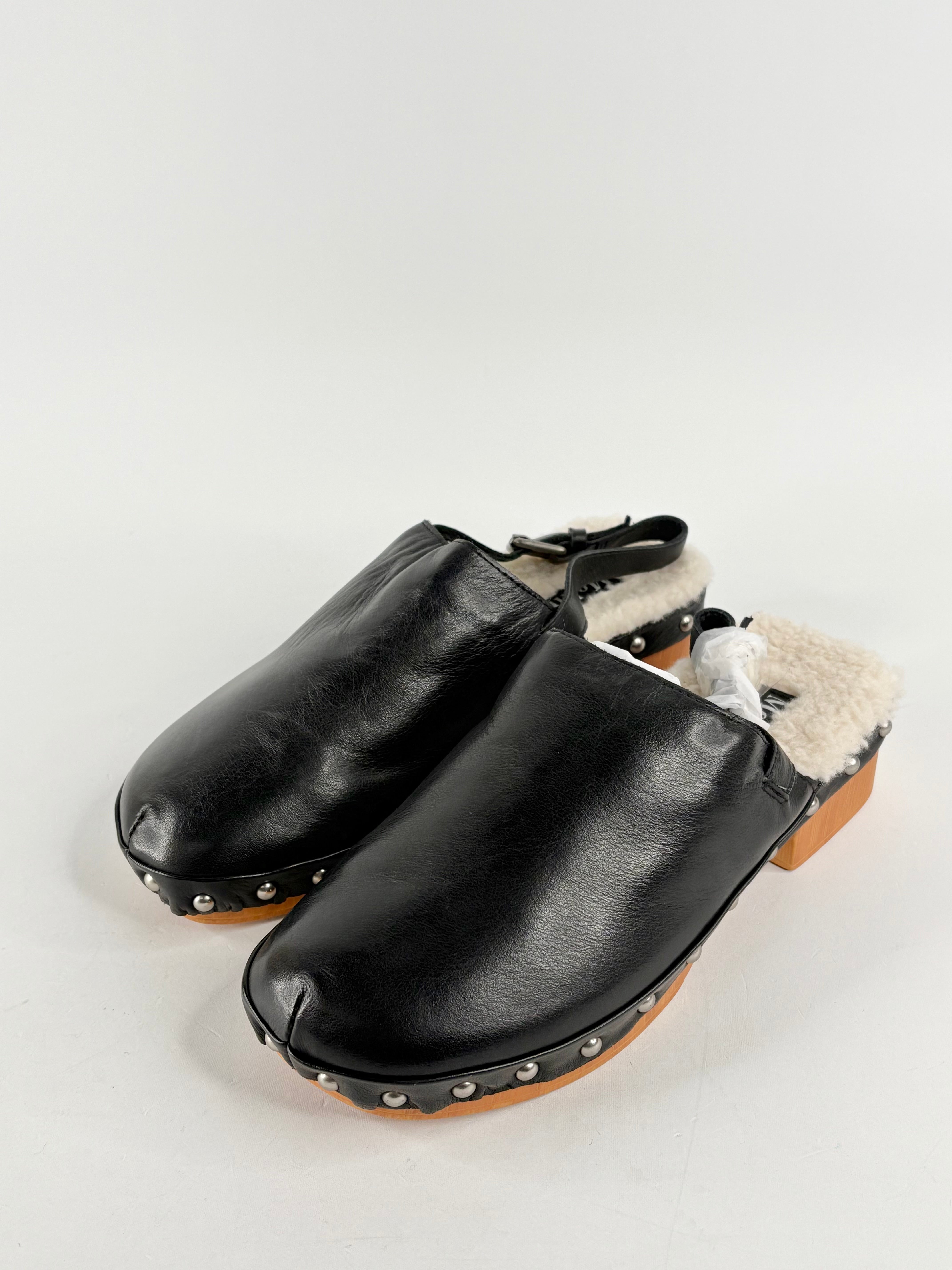 Mollini Black Leather & Faux Shearling Mules - EU37