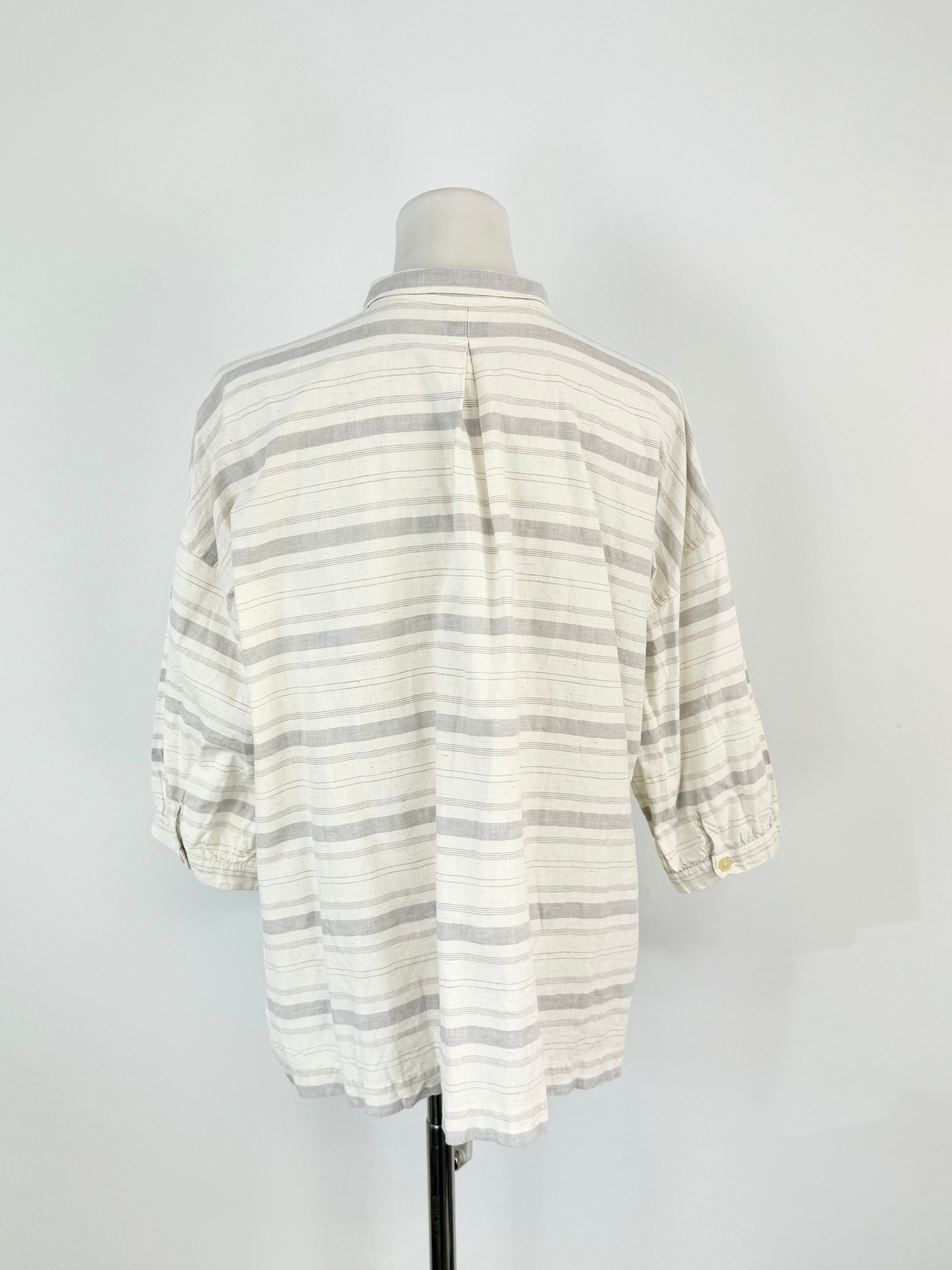 Studio Clip Cream & Grey Striped Relaxed Fit Short Sleeve Shirt - AU10/12