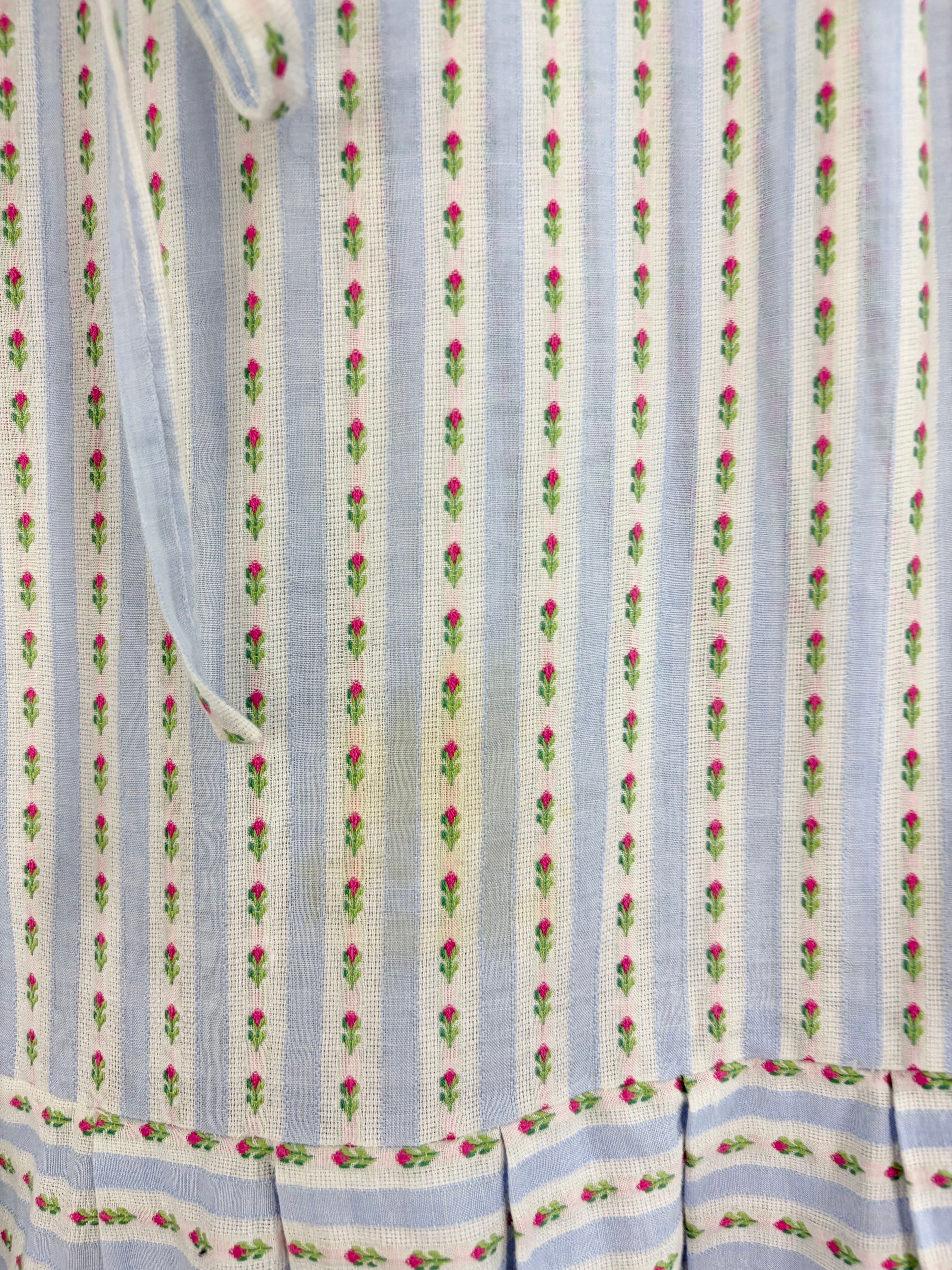 Hand Made Pale Blue Floral Stripe Sleeveless Dress - AU10