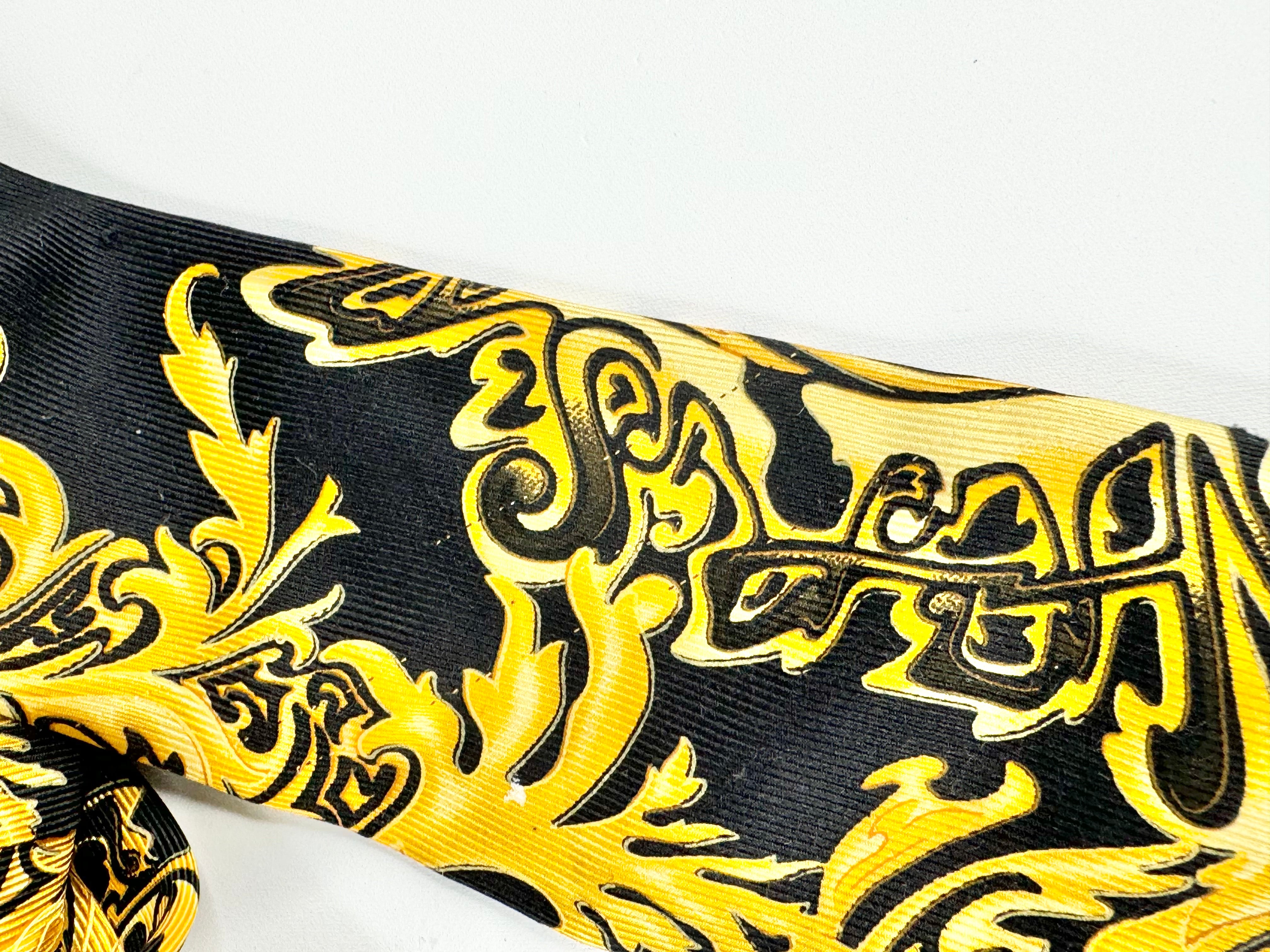 Versace Black & Gold Brocade Pattern Silk Tie