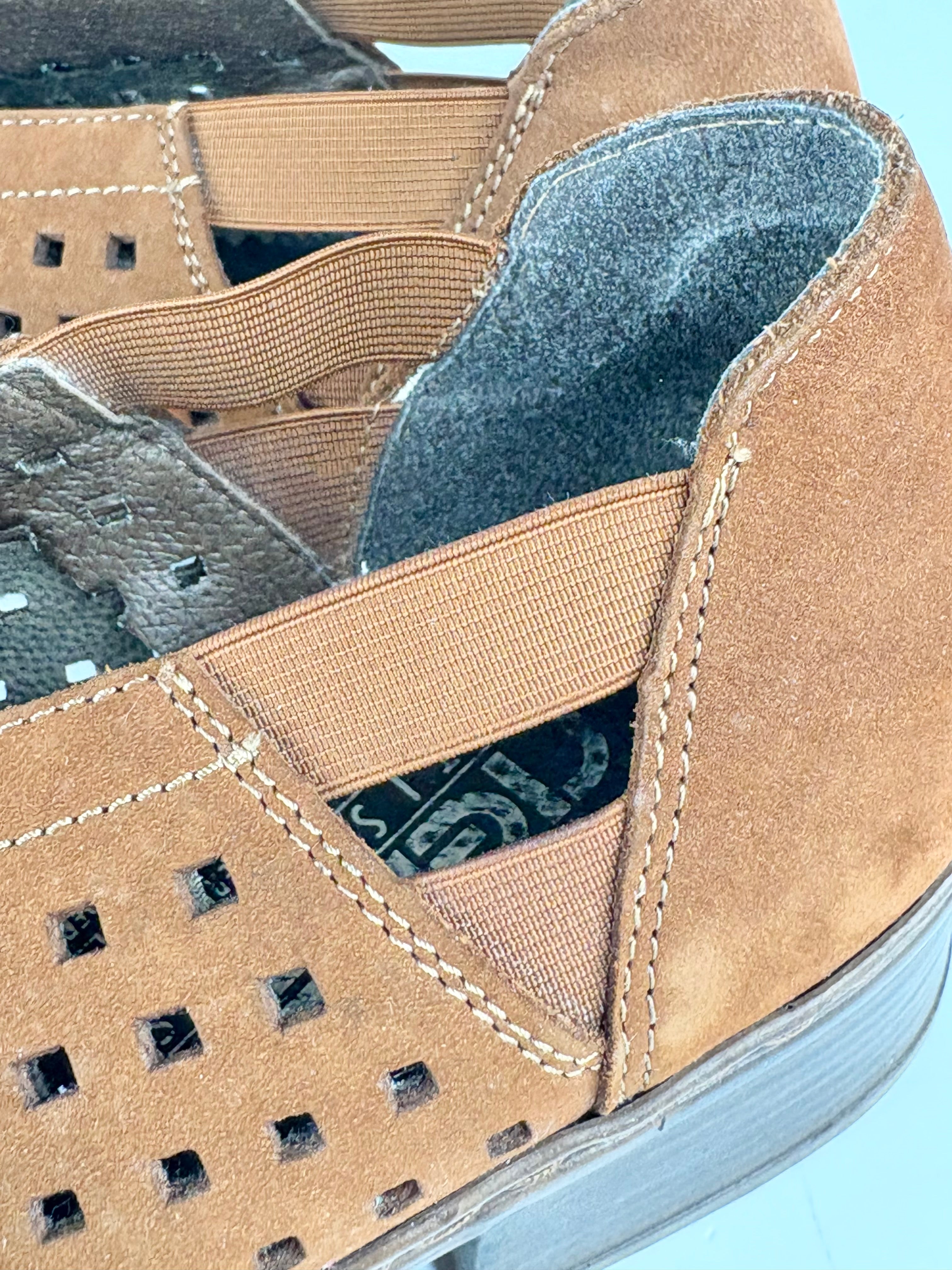 Rieker Tan Leather Perforated Slip Ons - EU42