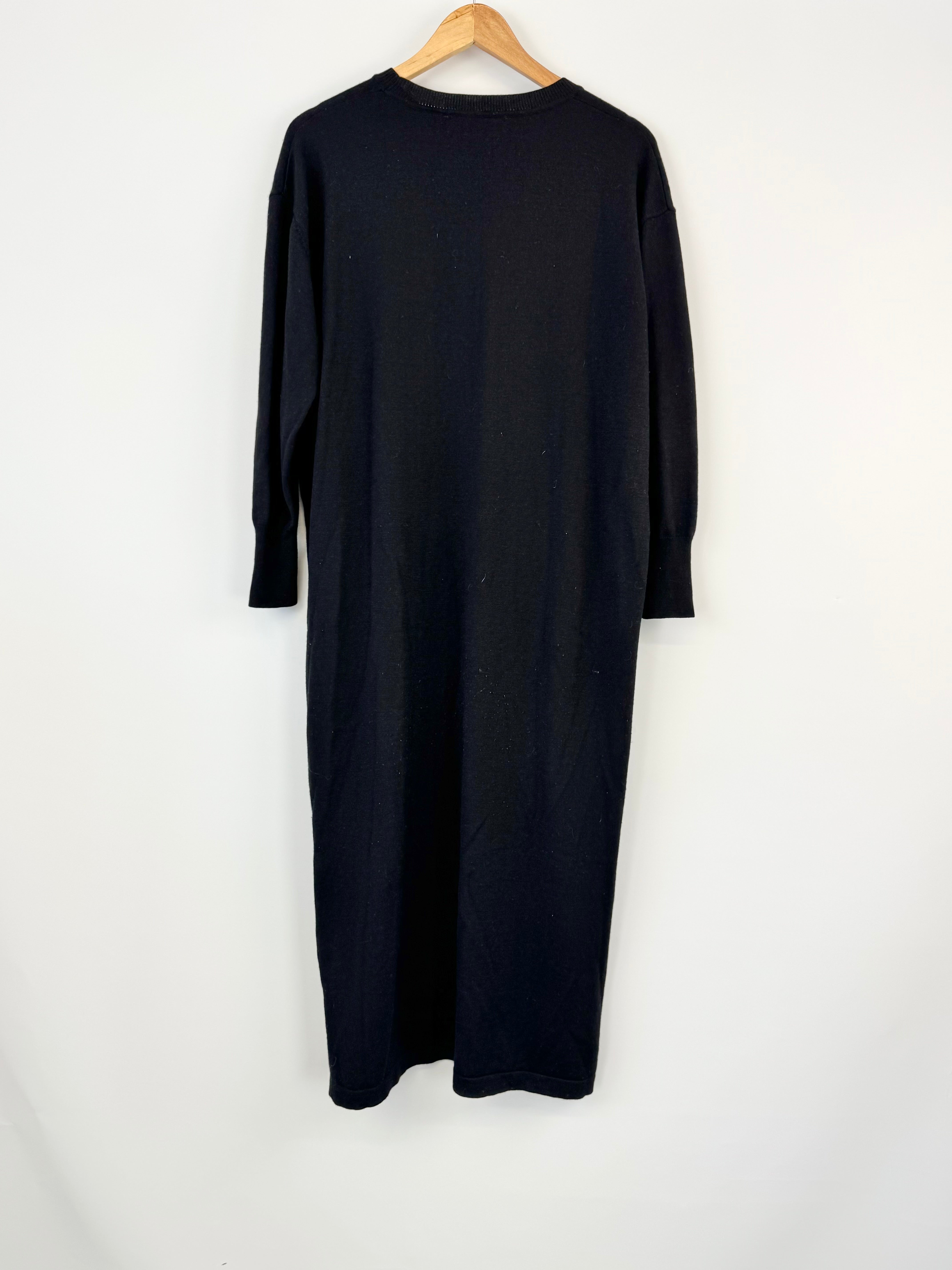 Alpha60 Black Fine Knit Merino Wool Maxi Dress - AU6/8