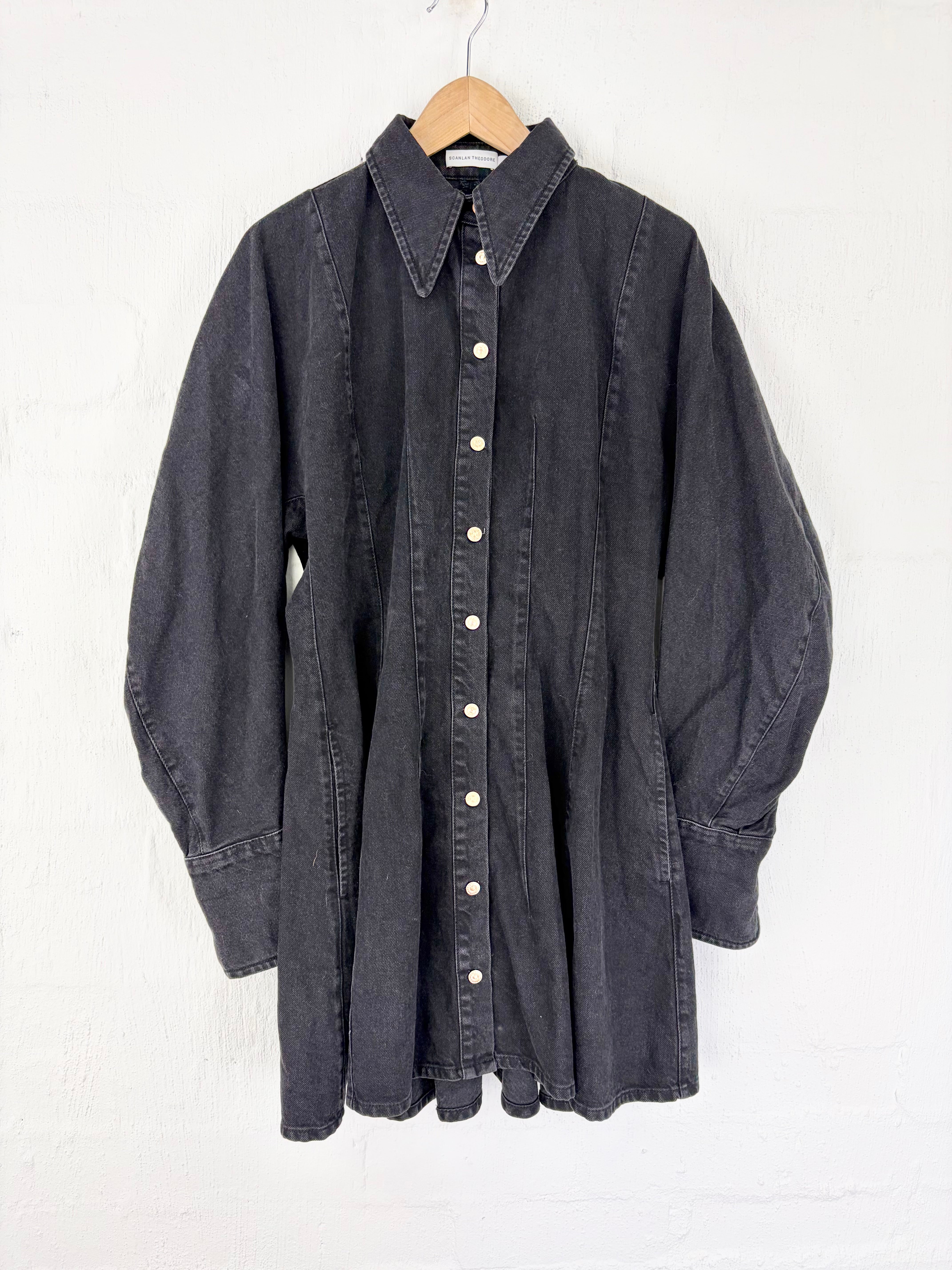Vintage Scanlan Theodore Black Denim Button Down Midi Dress - AU12