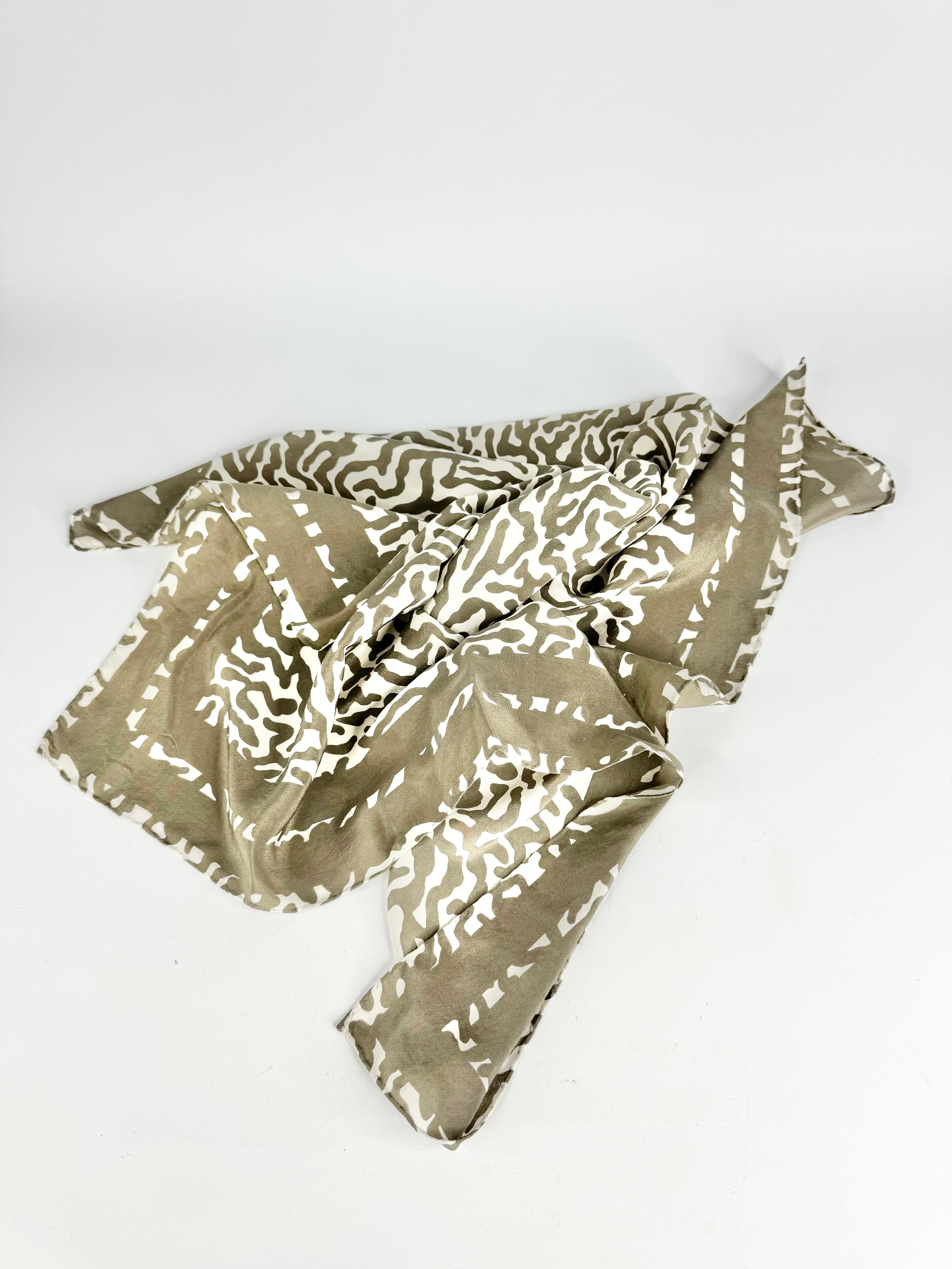 Vintage Jaeger Taupe & Cream Abstract Patterned Scarf