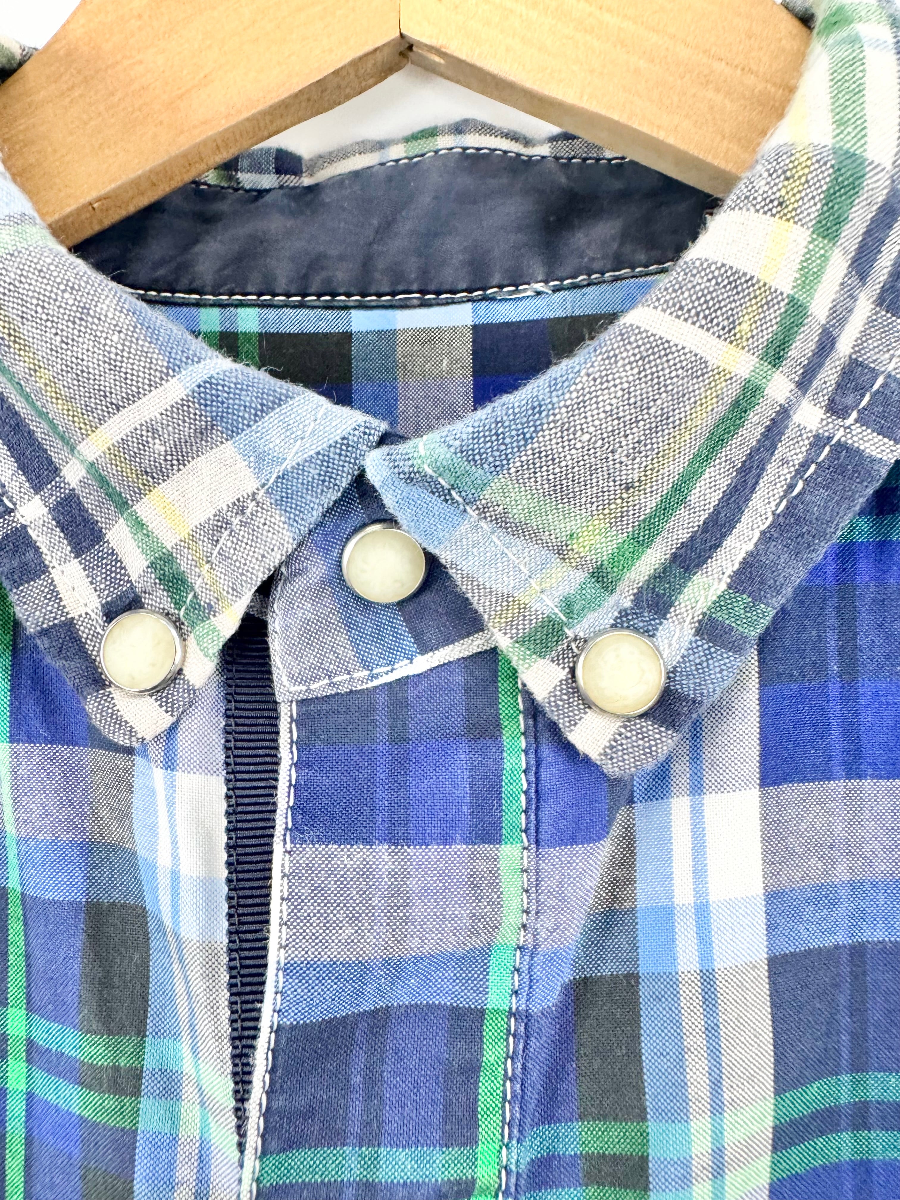 Sacai Blue Checkered Drawstring Cotton Shirt - L