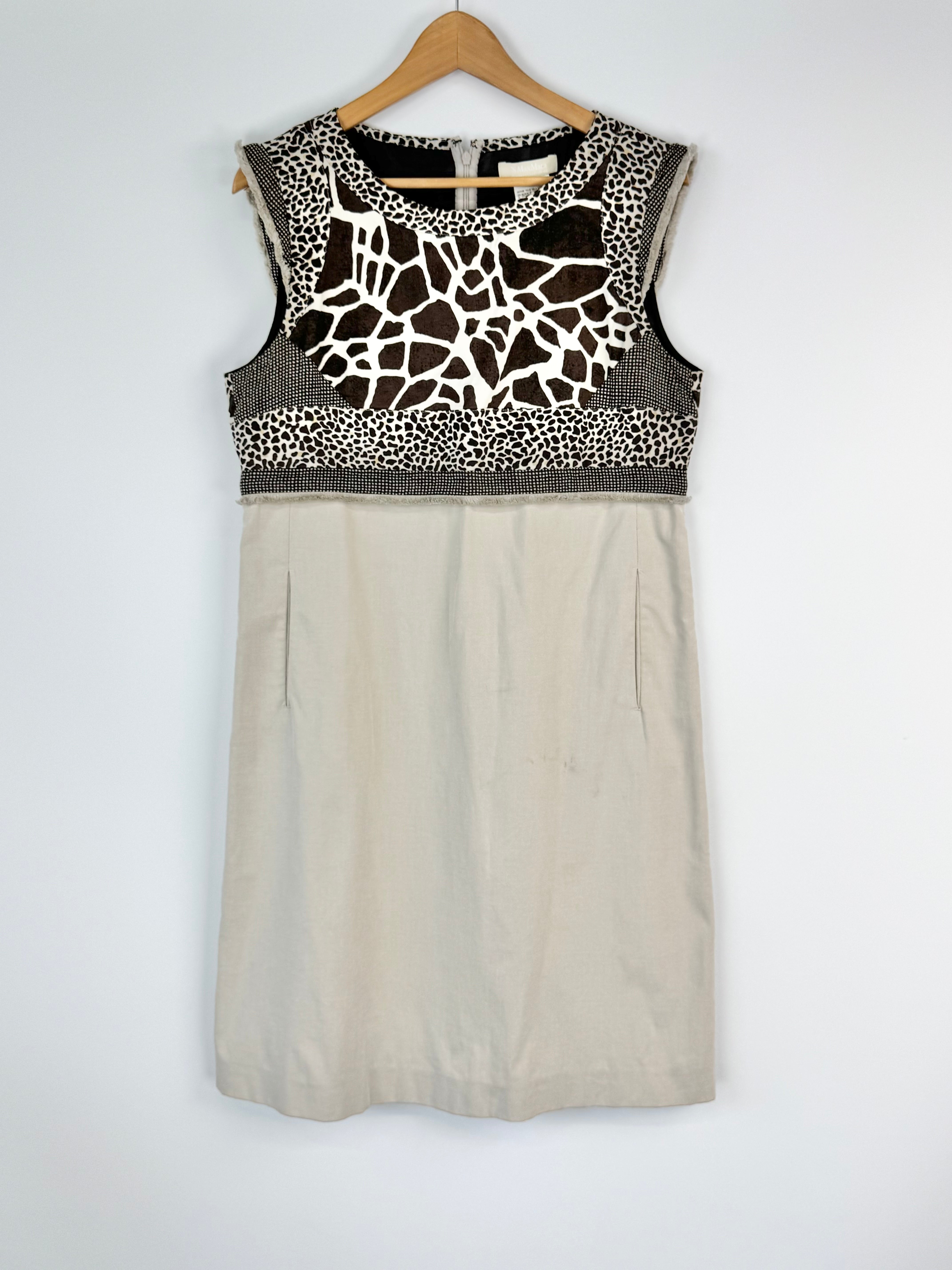 S'Max Mara Beige Animal Print Cotton A-Line Midi Dress - AU12