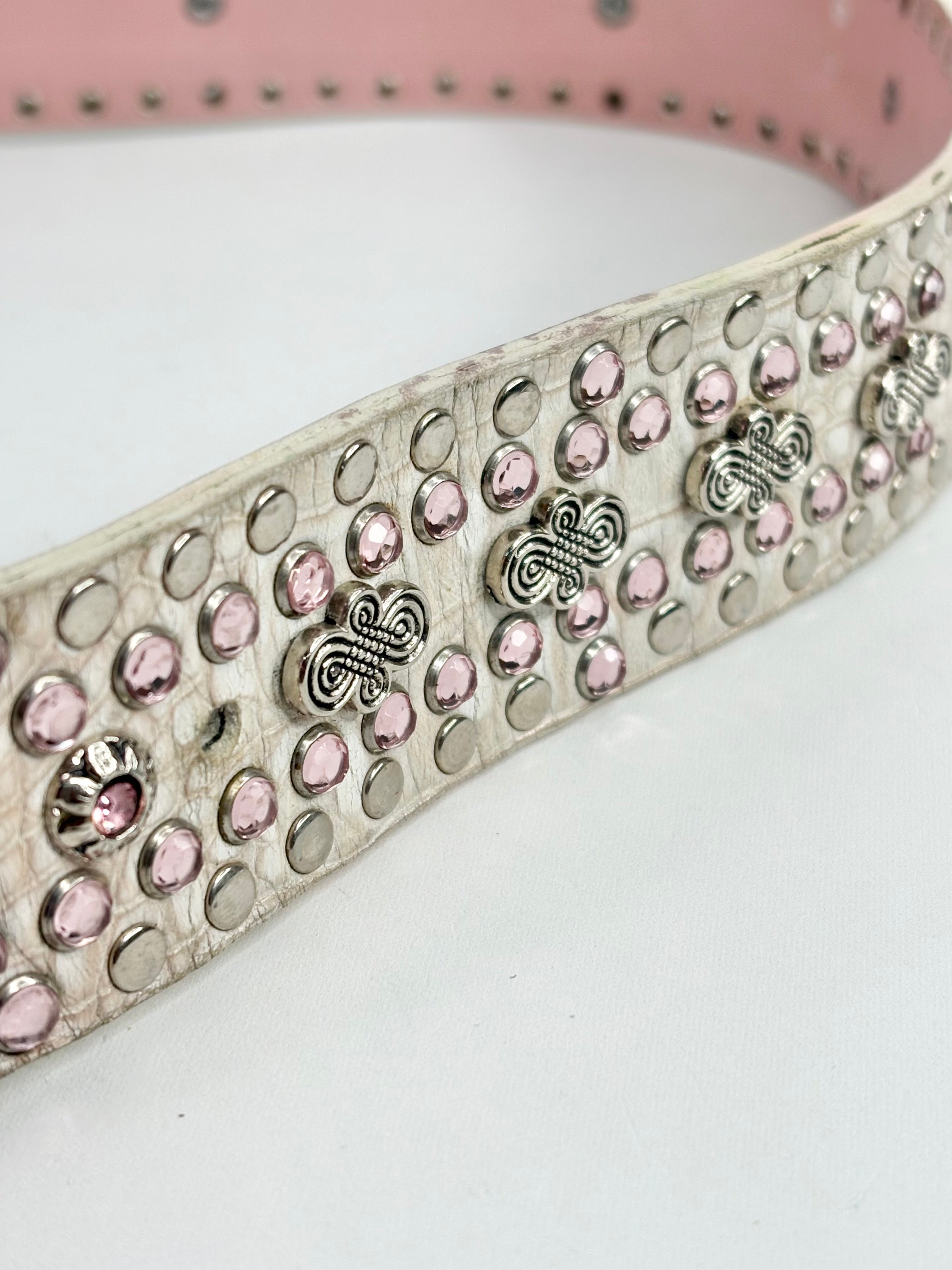 Vintage Nanni Dusty Pink & White Leather Bejeweled Belt